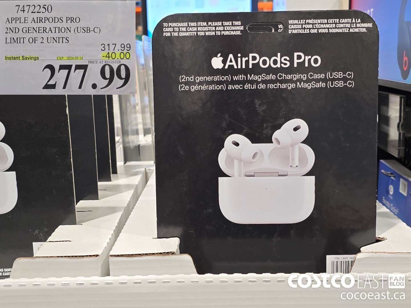 7472250 APPLE AIRPODS PRO 2ND GENERATION (USB-C) LIMIT OF 2 UNITS ($40.00 INSTANT SAVINGS EXPIRES ON 2024-05-14) $277.99