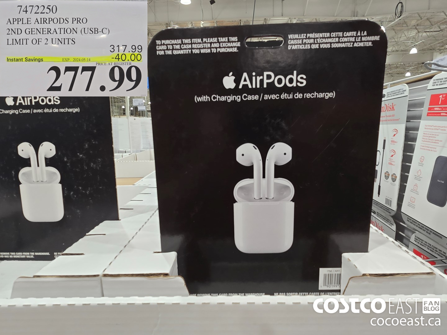 7472250 APPLE AIRPODS PRO 2ND GENERATION (USB-C) LIMIT OF 2 UNITS ($40.00 INSTANT SAVINGS EXPIRES ON 2024-05-14) $277.99