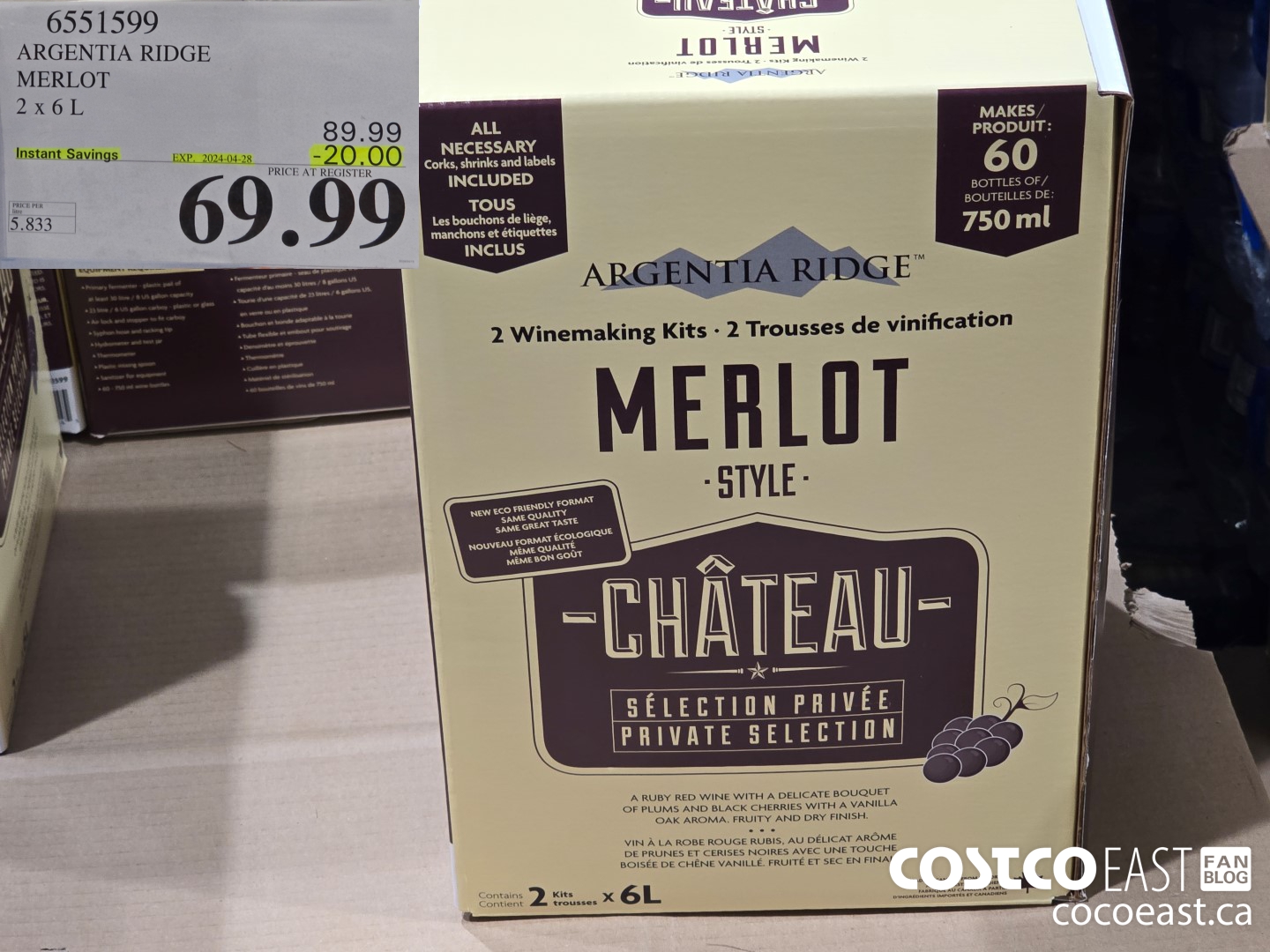 6551599 ARGENTIA RIDGE MERLOT 2 X 6L ($20.00 INSTANT SAVINGS EXPIRES ON 2024-04-28) $69.99