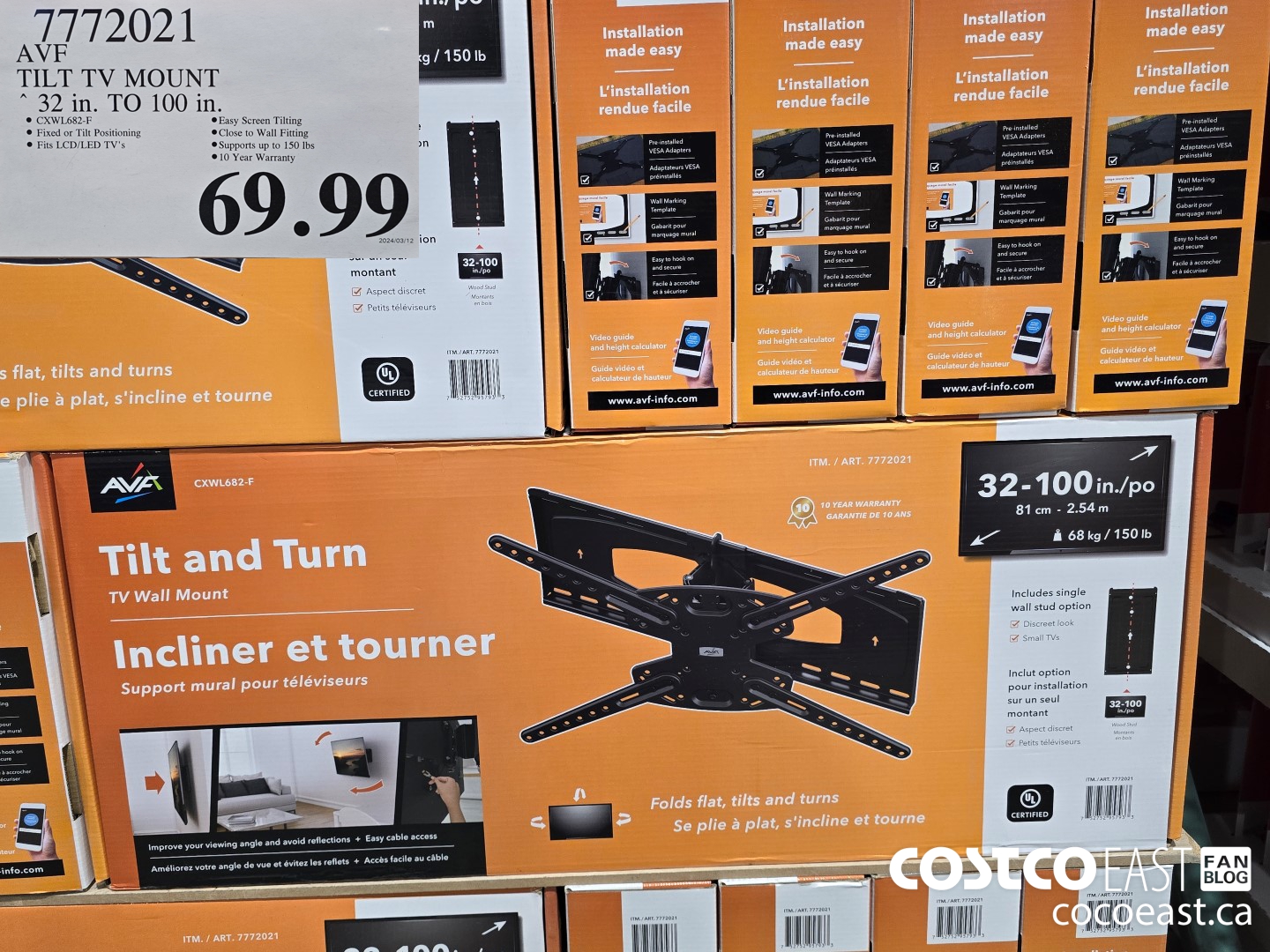 7772021 AVF TILT TV MOUNT 32 in. TO 100 in. $69.99