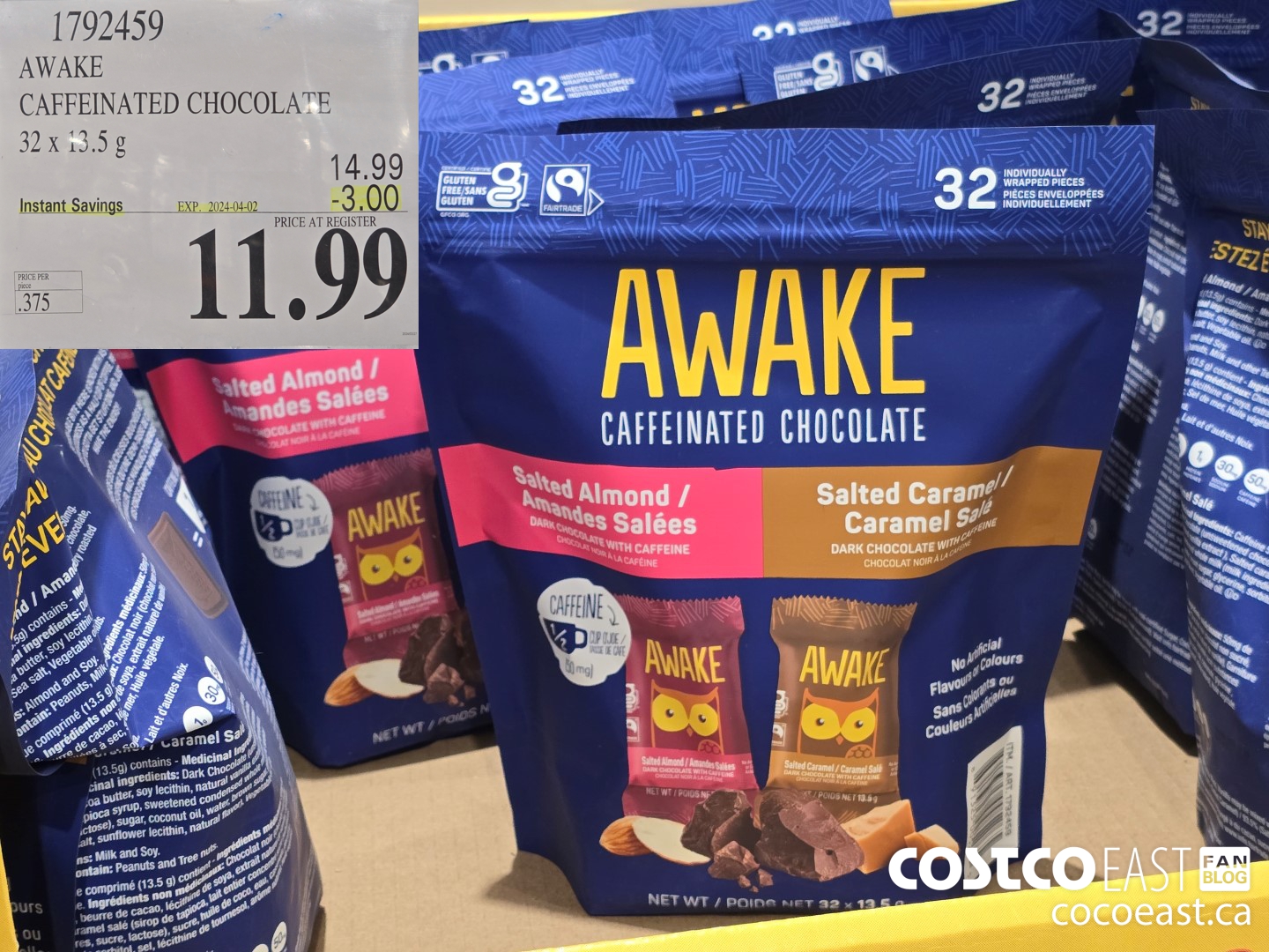 1792459 AWAKE CAFFEINATED CHOCOLATE 32 X 13.5 G ($3.00 INSTANT SAVINGS EXPIRES ON 2024-04-02) $11.99
