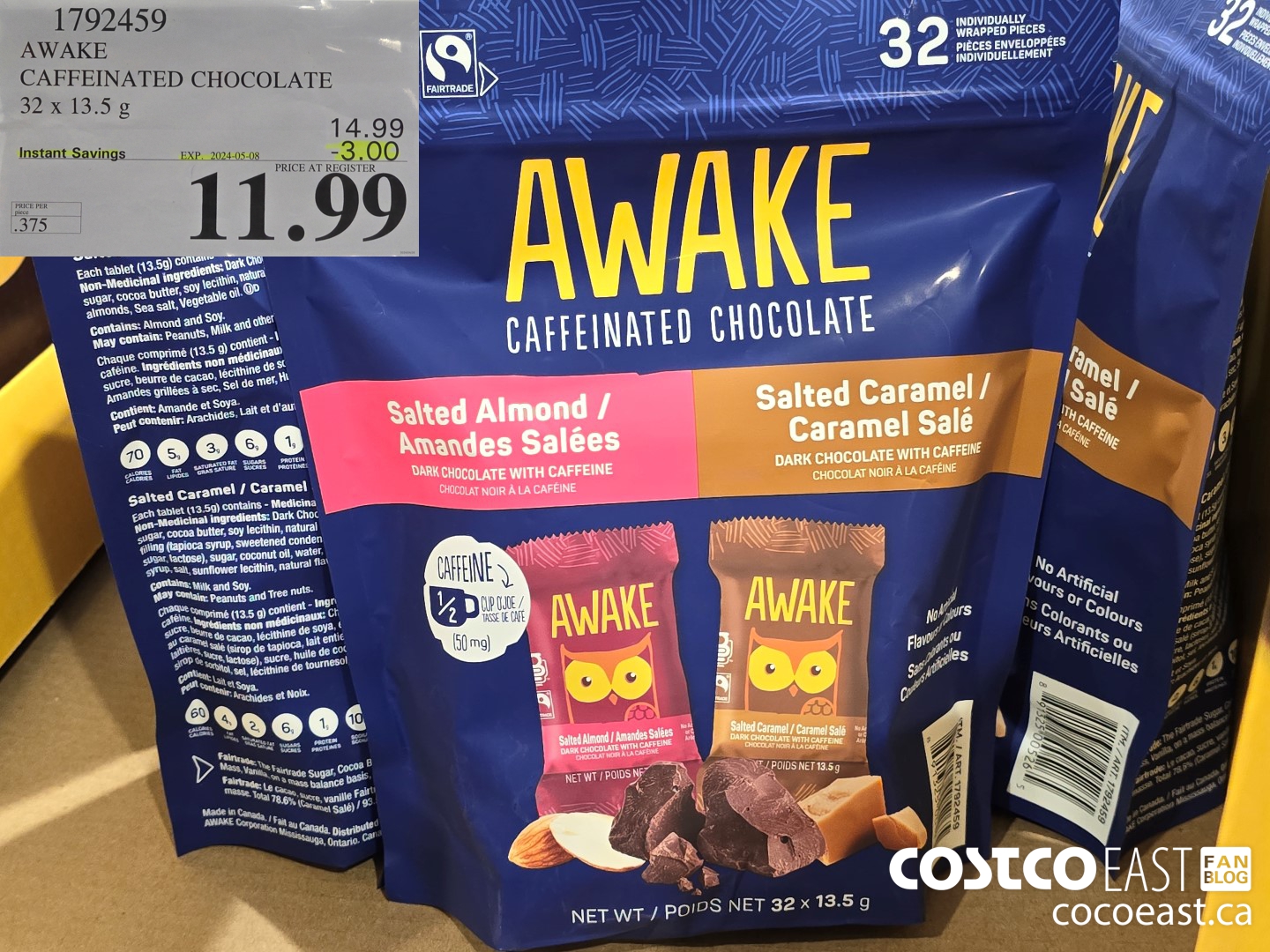 1792459 AWAKE CAFFEINATED CHOCOLATE 32 X 13.5 G ($3.00 INSTANT SAVINGS EXPIRES ON 2024-05-08) $11.99