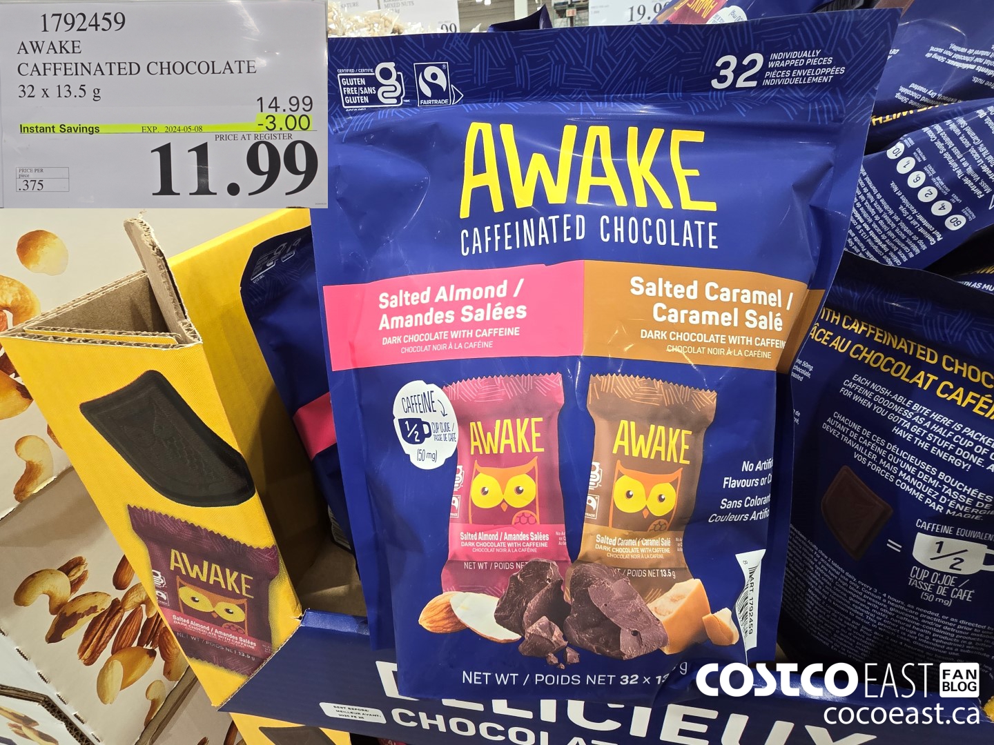 1792459 AWAKE CAFFEINATED CHOCOLATE 32 X 13.5 G ($3.00 INSTANT SAVINGS EXPIRES ON 2024-05-08) $11.99