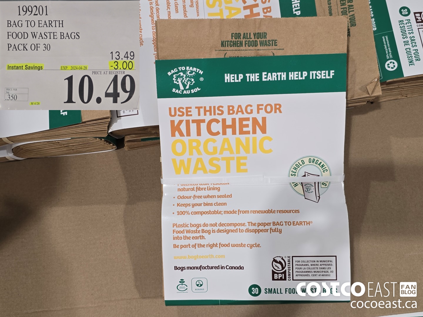 199201 BAG TO EARTH FOOD WASTE BAGS PACK OF 30 ($3.00 INSTANT SAVINGS EXPIRES ON 2024-04-28) $10.49