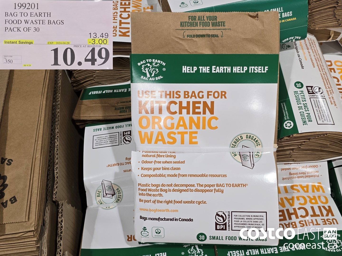 199201 BAG TO EARTH FOOD WASTE BAGS PACK OF 30 ($3.00 INSTANT SAVINGS EXPIRES ON 2024-04-28) $10.49