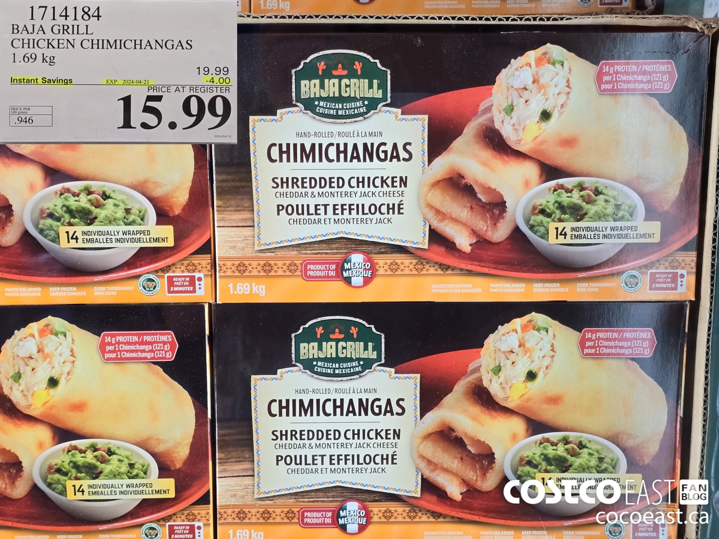 1714184 BAJA GRILL CHICKEN CHMICHANGAS 1.69 kg ($4.00 INSTANT SAVINGS EXPIRES ON 2024-04-21) $15.99