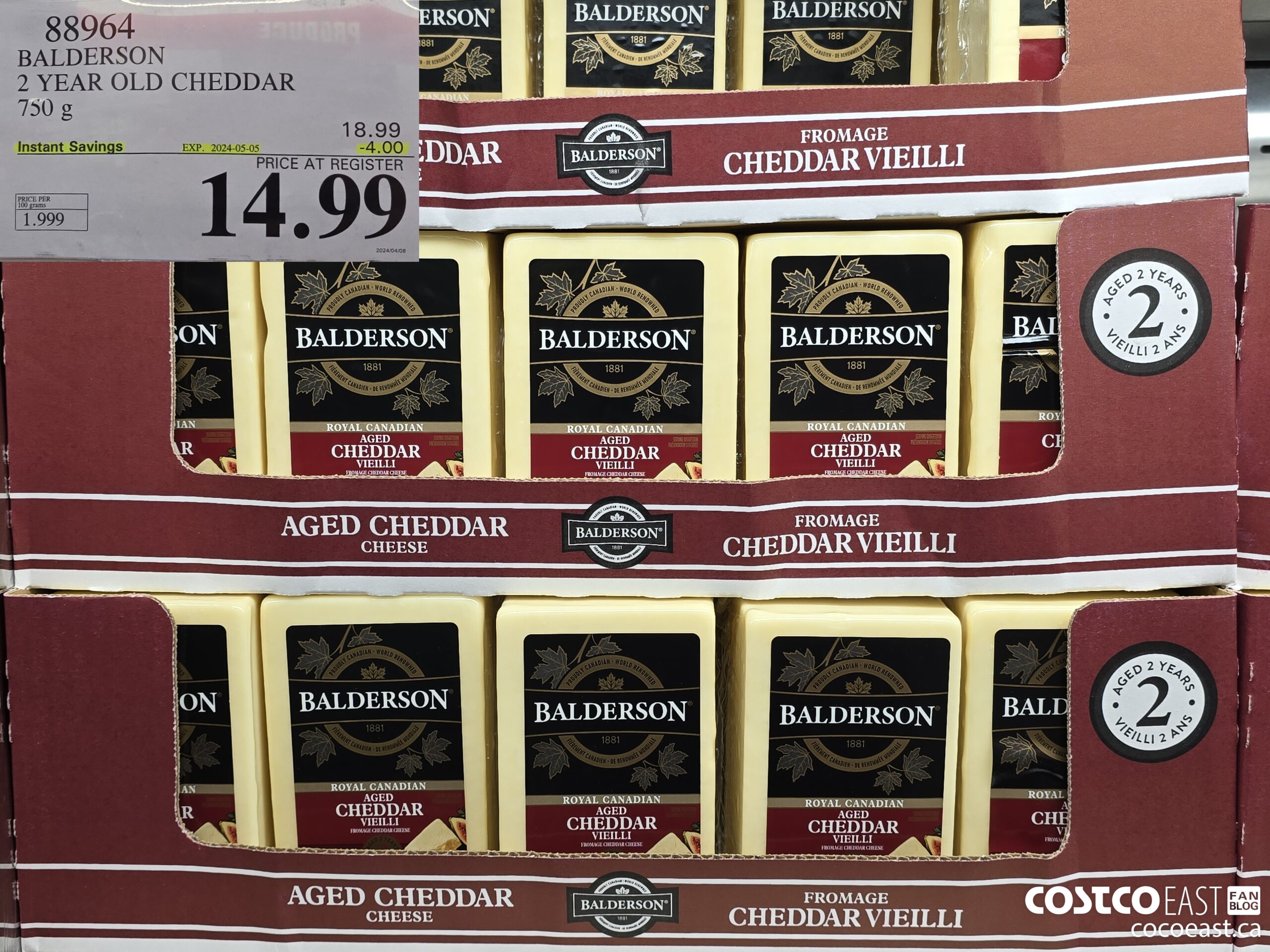 88964 BALDERSON 2 YEAR OLD CHEDDAR 750 g ($4.00 INSTANT SAVINGS EXPIRES ON 2024-05-05) $14.99