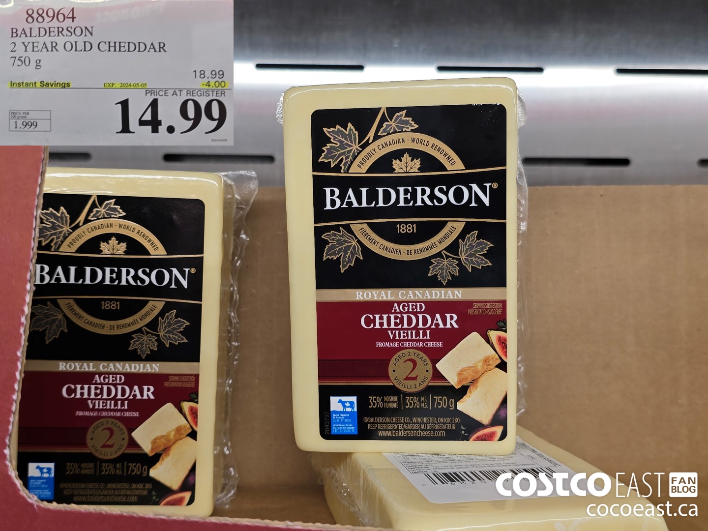 88964 BALDERSON 2 YEAR OLD CHEDDAR 750 g ($4.00 INSTANT SAVINGS EXPIRES ON 2024-05-05) $14.99