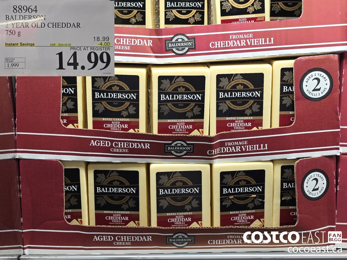88964 BALDERSON 2 YEAR OLD CHEDDAR 750 g ($4.00 INSTANT SAVINGS EXPIRES ON 2024-05-05) $14.99