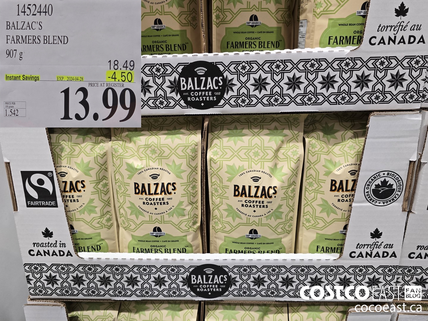 1452440 BALZAC'S COFFEE FARMERS BLEND 907g ($4.50 INSTANT SAVINGS EXPIRES ON 2024-04-28) $13.99