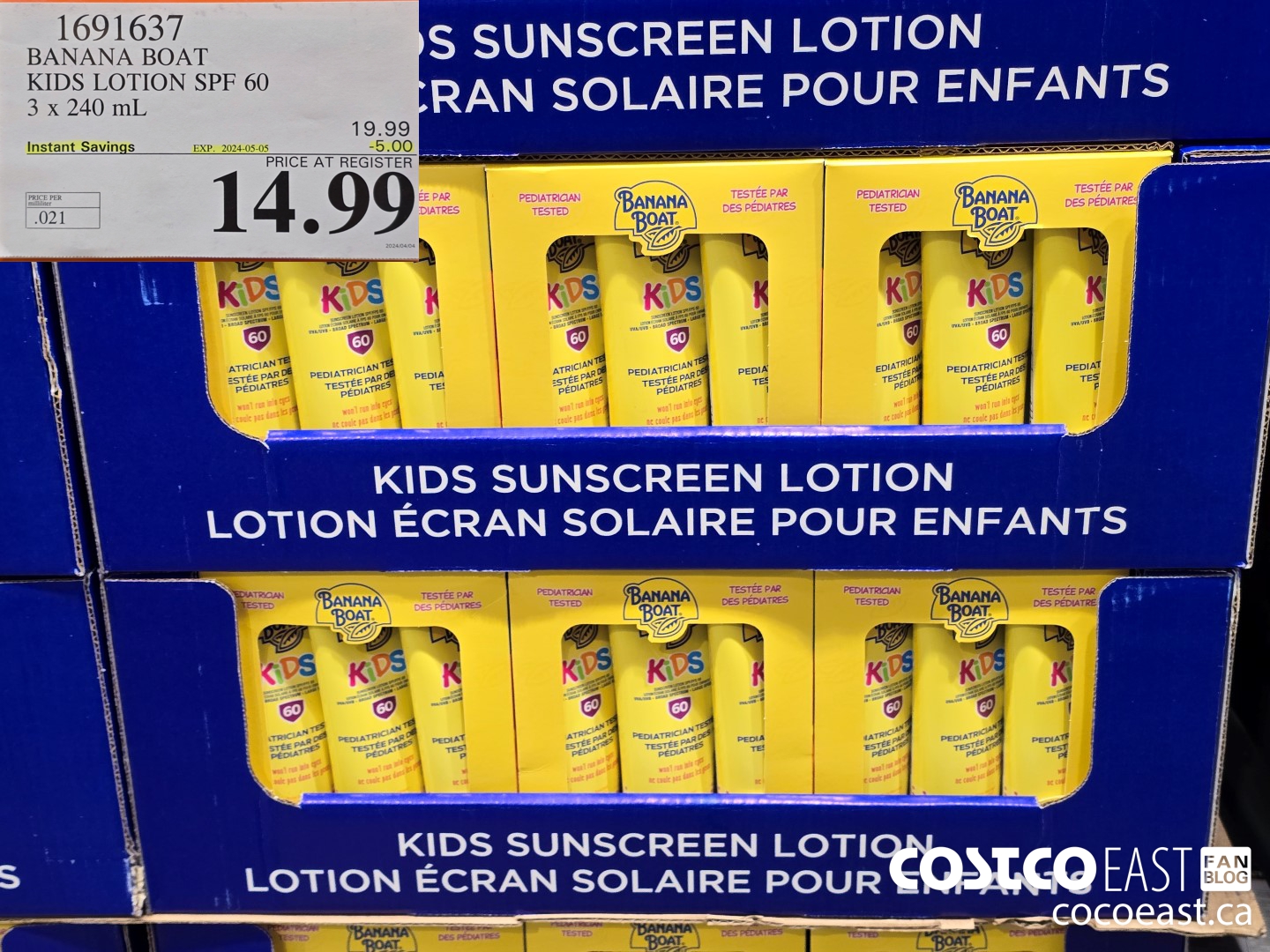 1691637 BANANA BOAT KIDS SUNSCREEN LOTION SPF 60 3 x 240mL ($5.00 INSTANT SAVINGS EXPIRES ON 2024-05-05) $14.99