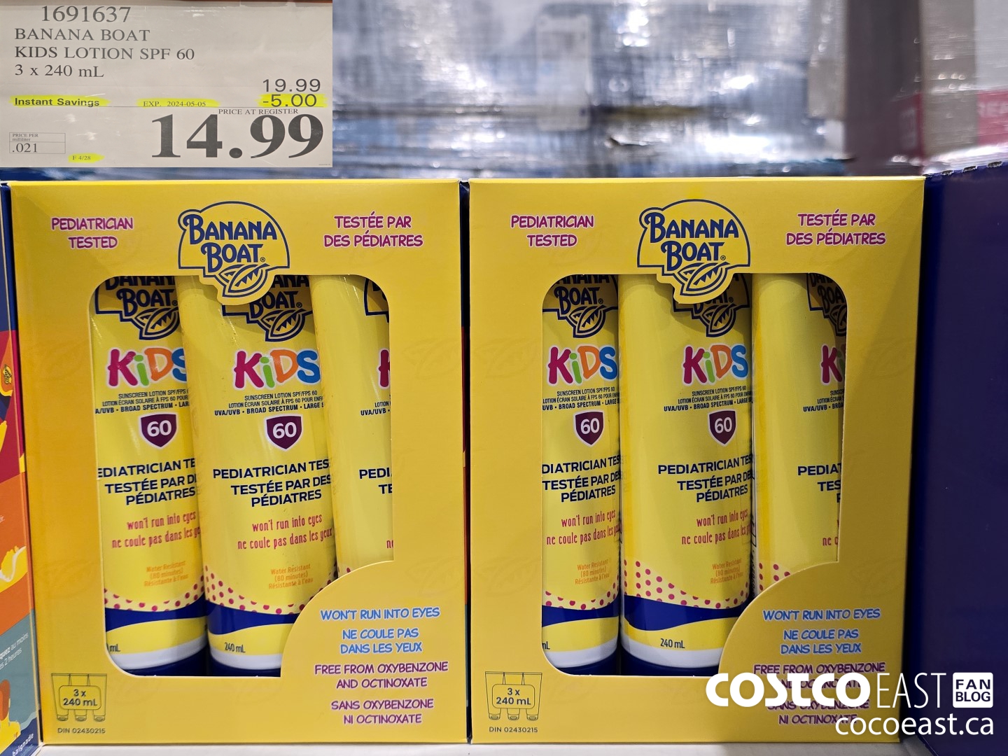 1691637 BANANA BOAT KIDS SUNSCREEN LOTION SPF 60 3 x 240mL ($5.00 INSTANT SAVINGS EXPIRES ON 2024-05-05) $14.99