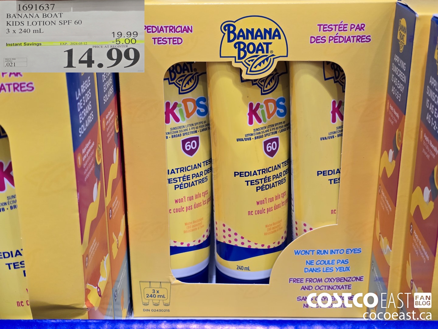 1691637 BANANA BOAT KIDS SUNSCREEN LOTION SPF 60 3 x 240mL ($5.00 INSTANT SAVINGS EXPIRES ON 2024-05-05) $14.99