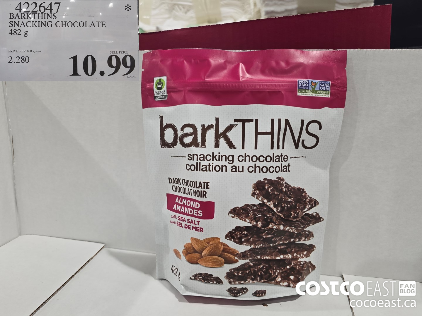422647 BARKTHINS SNACKING CHOCOLATE 482 G $10.99
