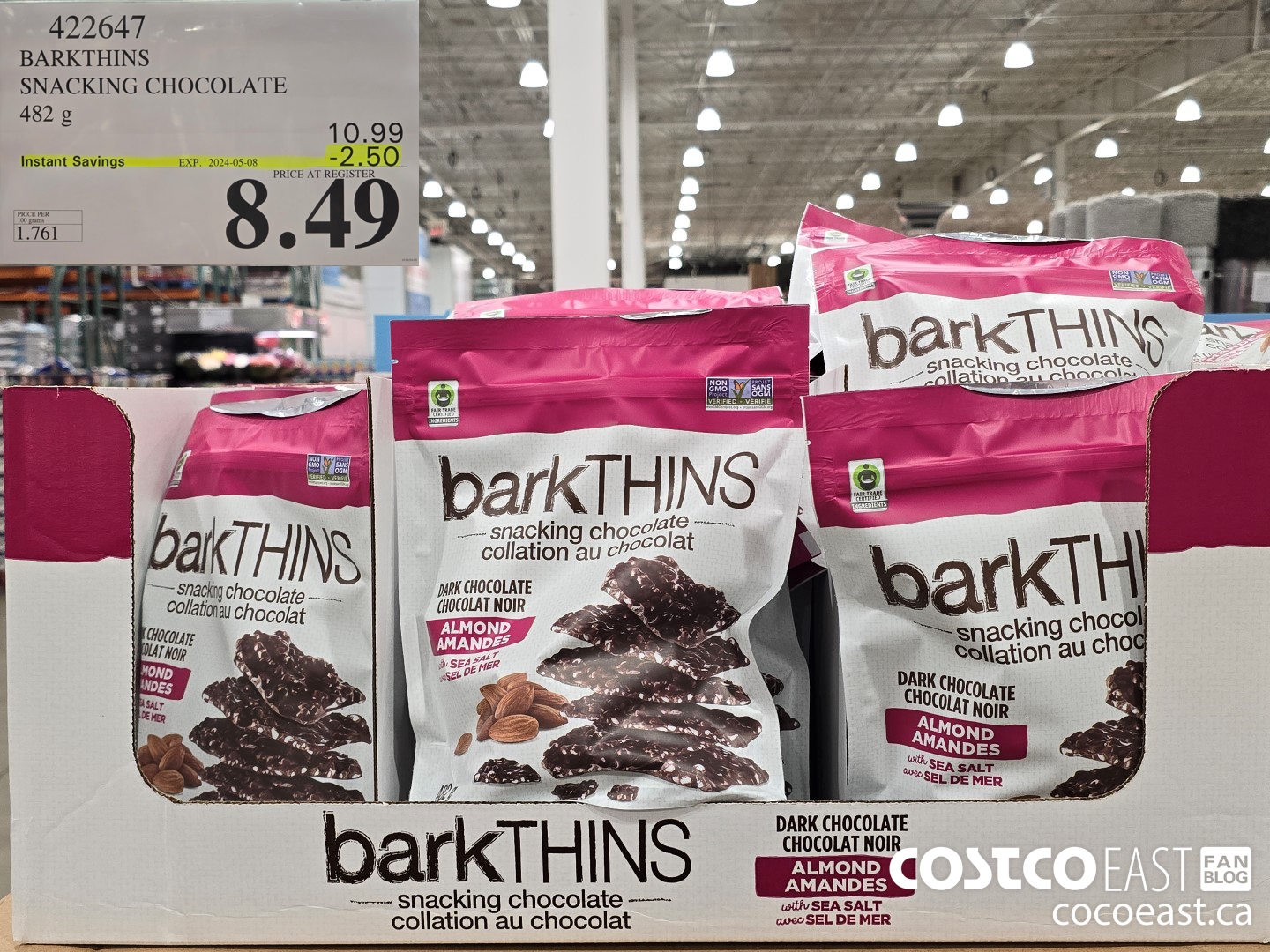 422647 BARKTHINS SNACKING CHOCOLATE 482 G ($2.50 INSTANT SAVINGS EXPIRES ON 2024-05-08) $8.49