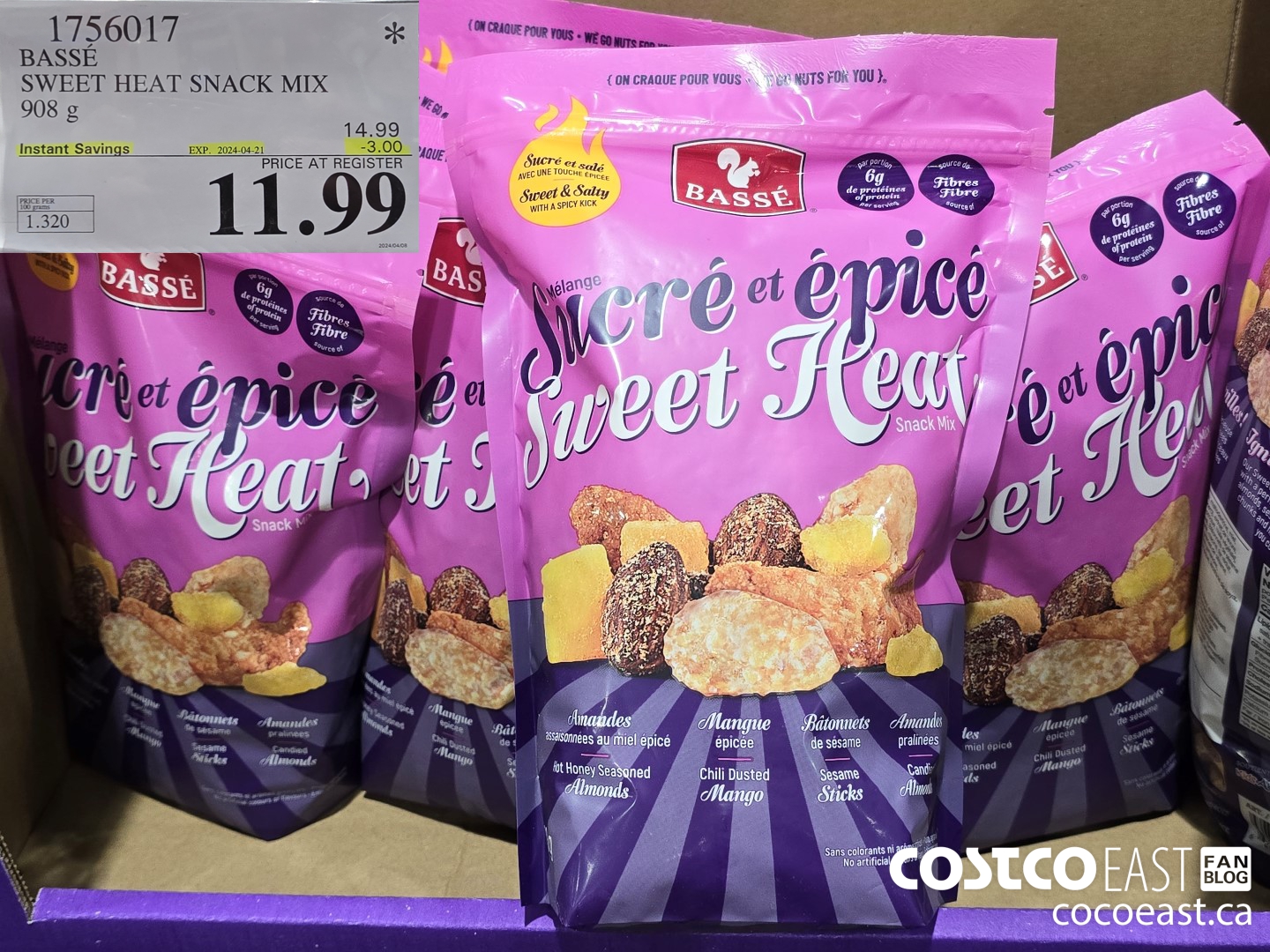 1756017 BASSE SWEET HEAT SNACK MIX 908 g ($3.00 INSTANT SAVINGS EXPIRES ON 2024-04-21) $11.99