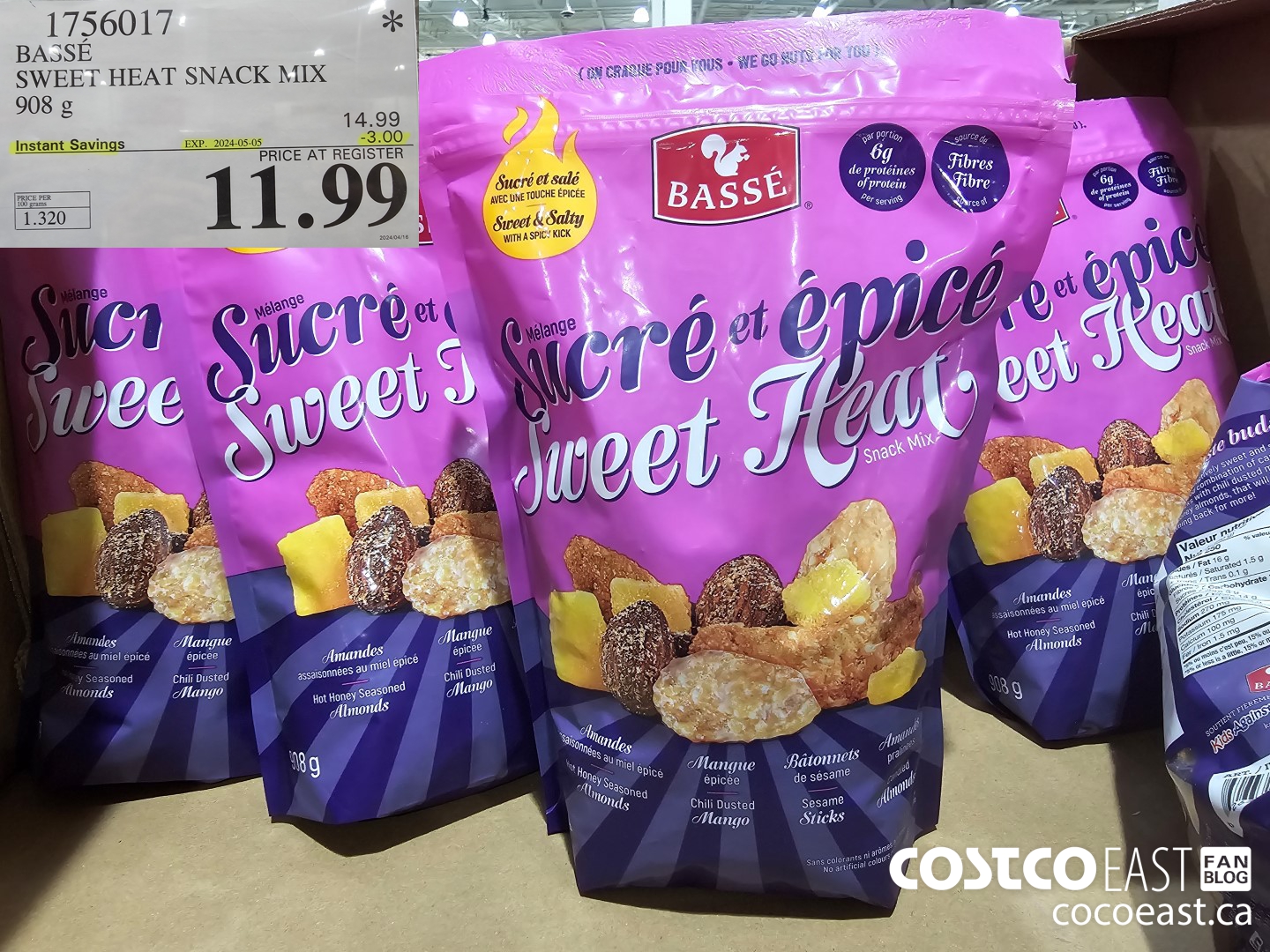 1756017 BASSE SWEET HEAT SNACK MIX 908 g ($3.00 INSTANT SAVINGS EXPIRES ON 2024-05-05) $11.99