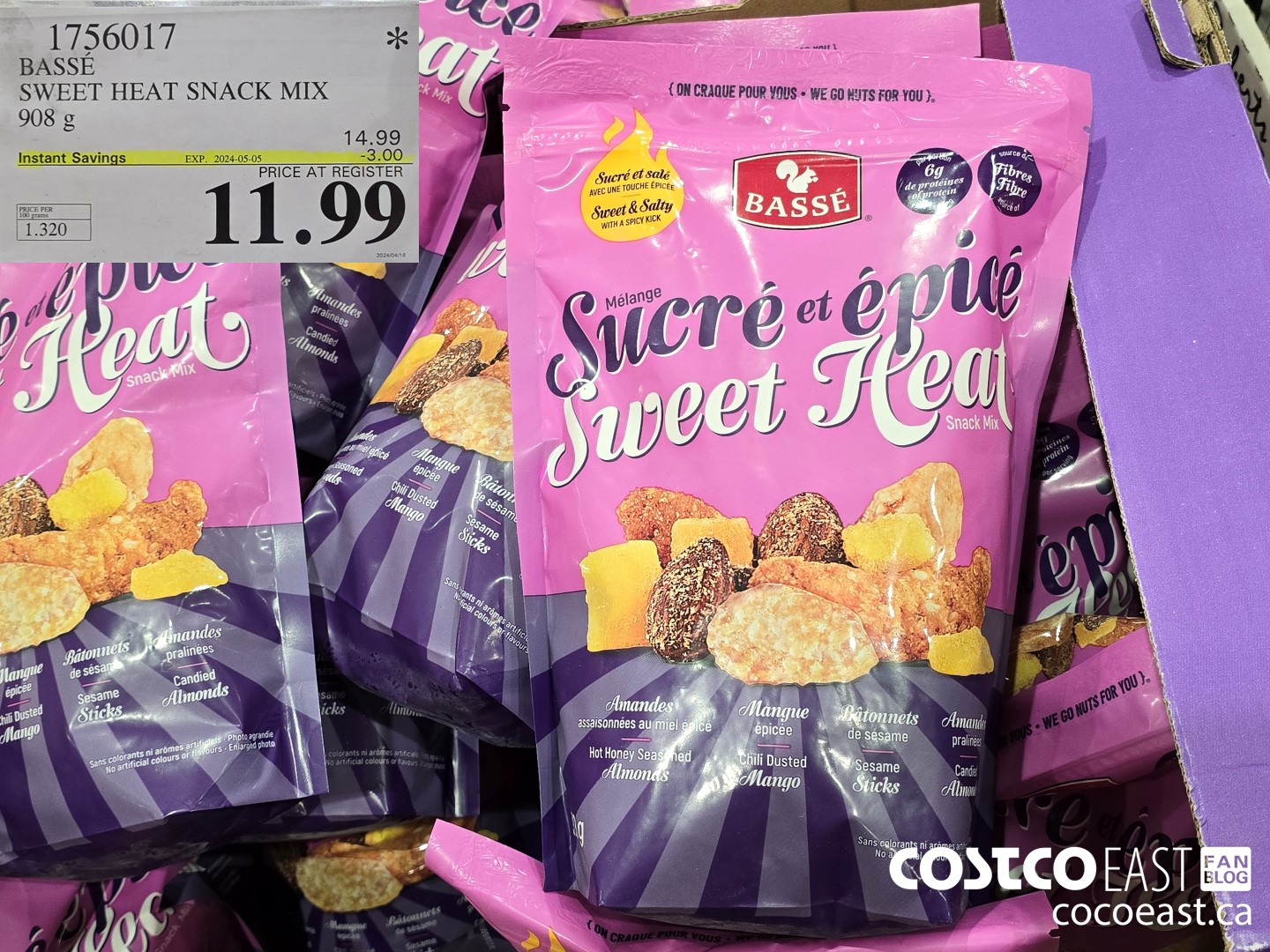 1756017 BASSE SWEET HEAT SNACK MIX 908 g ($3.00 INSTANT SAVINGS EXPIRES ON 2024-05-05) $11.99