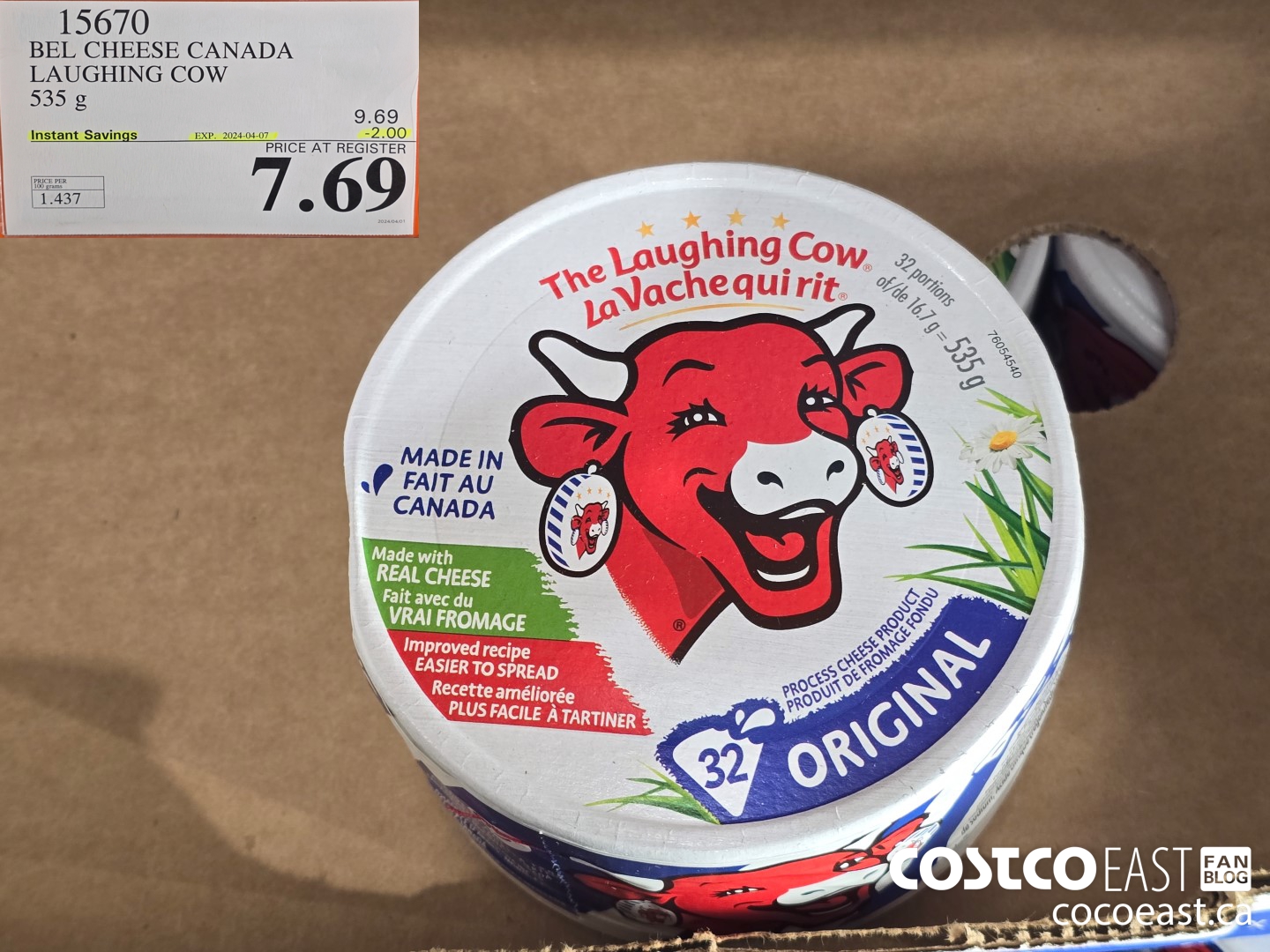 15670 BEL CHEESE CANADA LAUGHING COW 535 G ($2.00 INSTANT SAVINGS EXPIRES ON 2024-04-07) $7.69