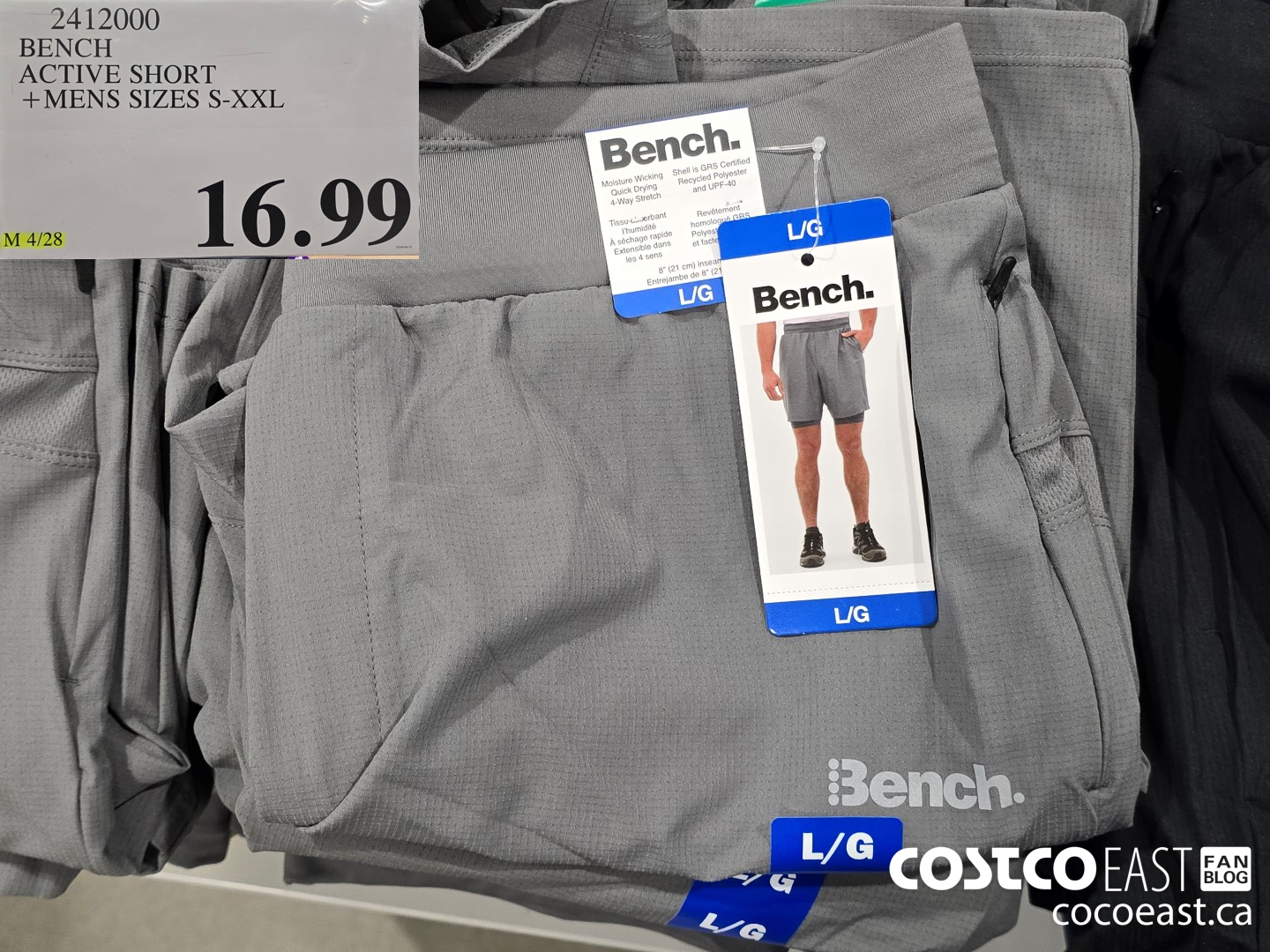 2412000 BENCH ACTIVE SHORT +MENS SIZES S-XXL $16.99