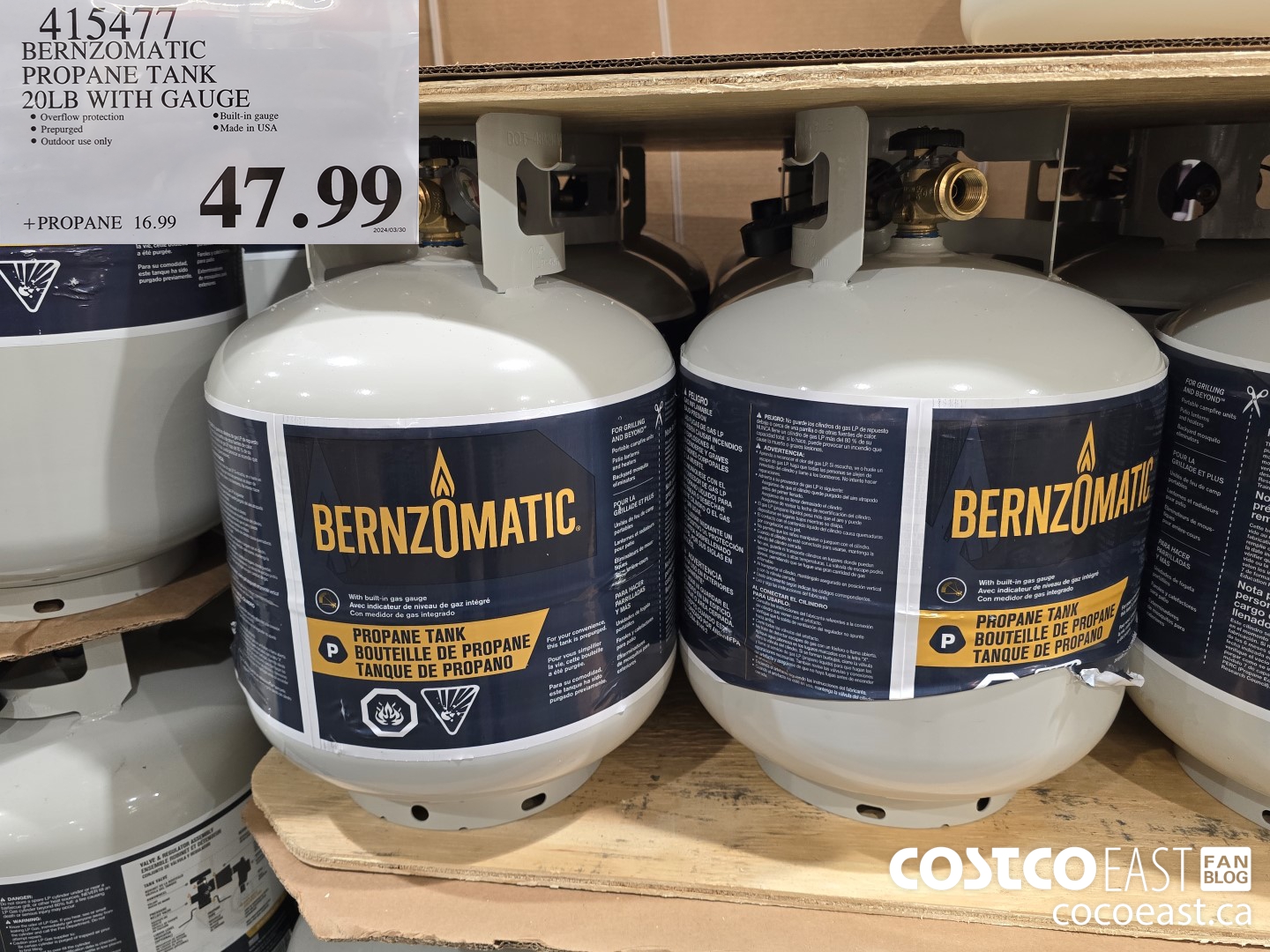 415477 BERNZOMATIC PROPANE TANK 20 LB WITH GAUGE $47.99