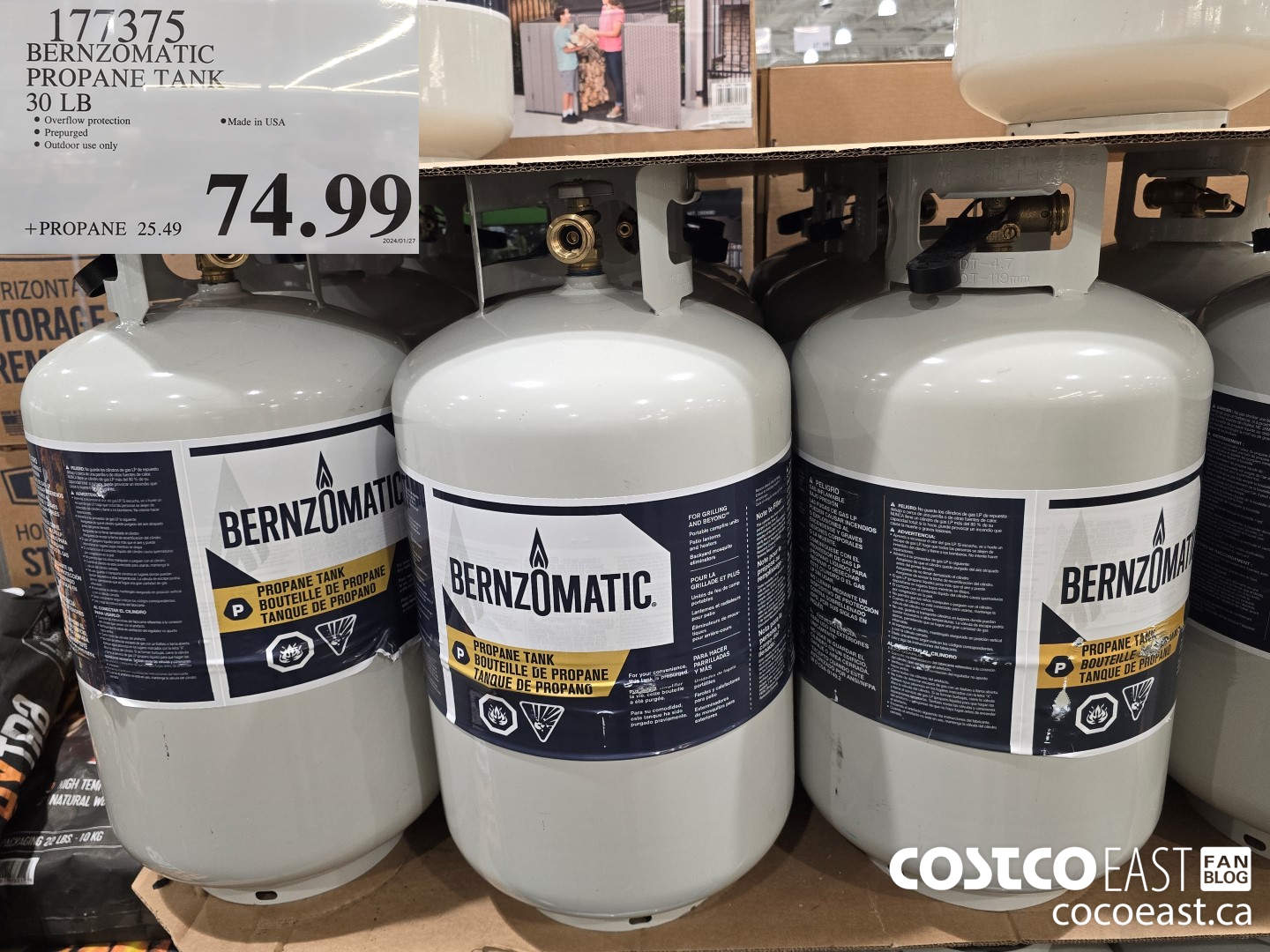 177375 BERNZOMATIC PROPANE TANK 30 LB $74.99