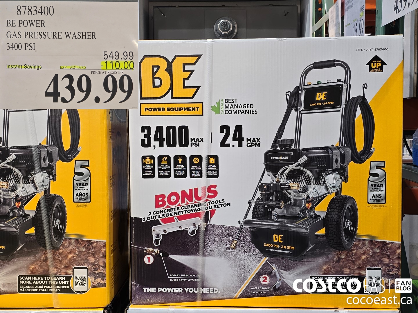 8783400 BE POWER GAS PRESSURE WASHER 3400 PSI ($110.00 INSTANT SAVINGS EXPIRES ON 2024-05-05) $439.99