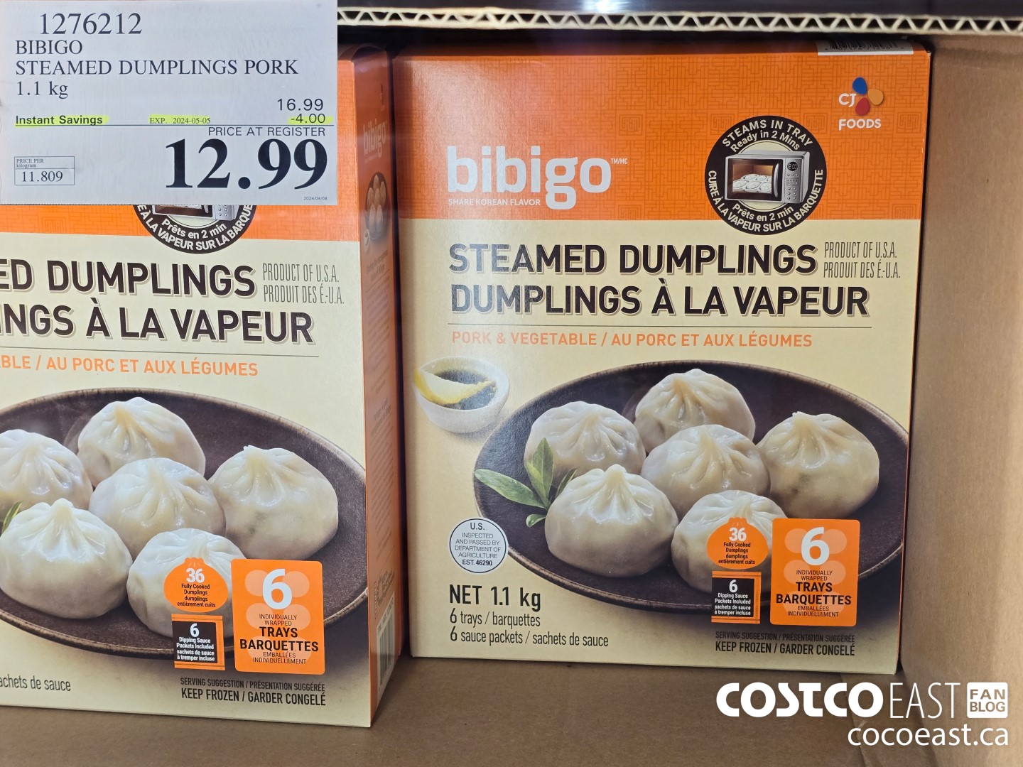 1276212 BIBIGO STEAMED DUMPLINGS PORK 1.1 KG ($4.00 INSTANT SAVINGS EXPIRES ON 2024-05-05) $12.99