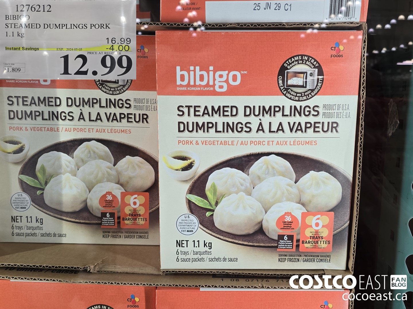 1276212 BIBIGO STEAMED DUMPLINGS PORK 1.1 KG ($4.00 INSTANT SAVINGS EXPIRES ON 2024-05-05) $12.99