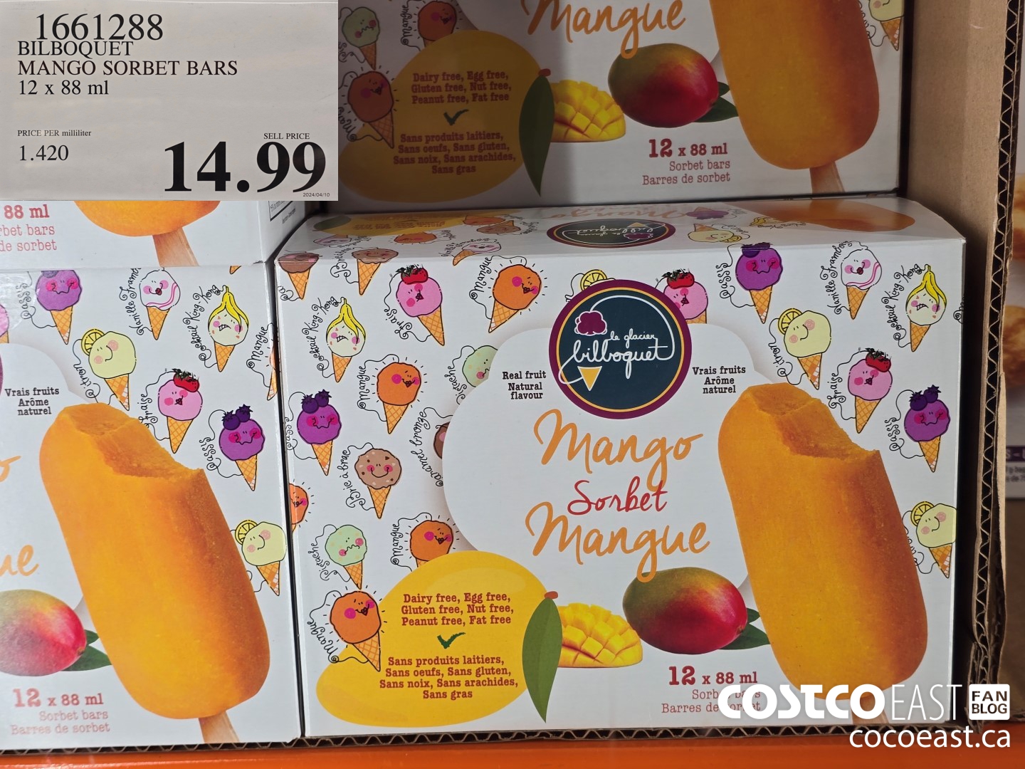 1661288 BILBOQUET MANGO SORBET BARS 12 x 88 ml $14.99