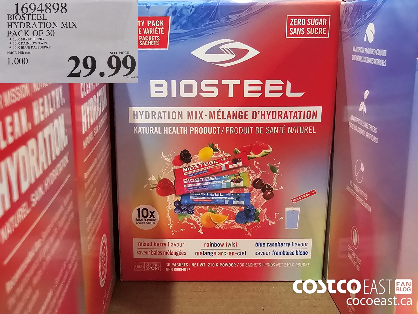 1694898 BIOSTEEL HYDRATION MIX PACK OF 30 $29.99