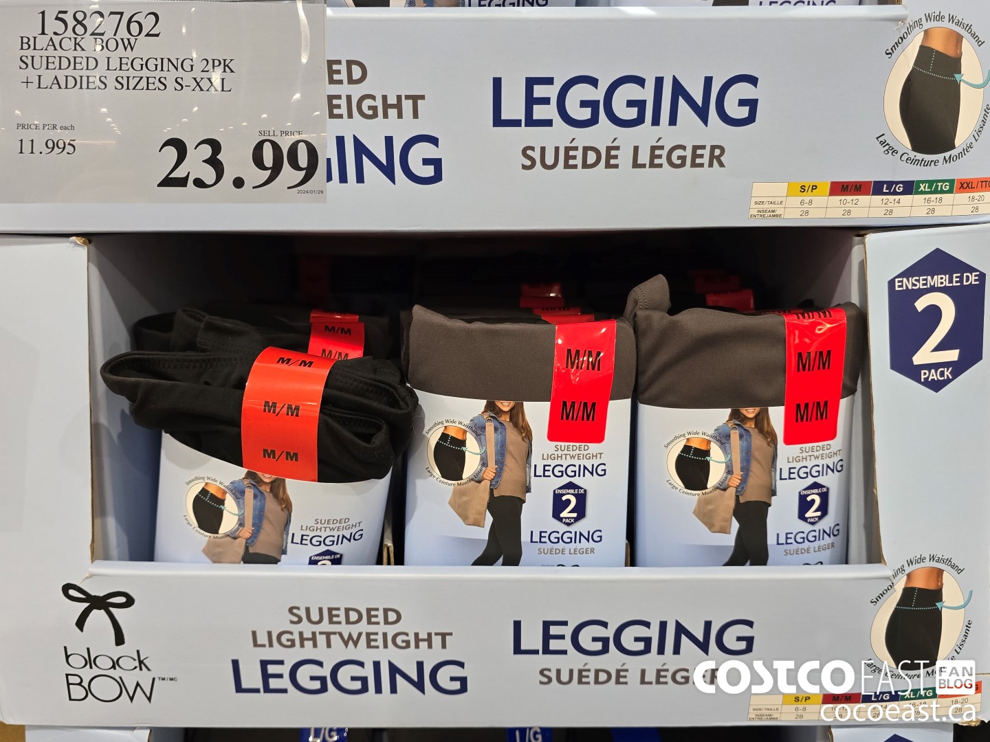 1582762 BLACK BOW SUEDED LEGGING 2PK +LADIES SIZES S-XXL $23.99