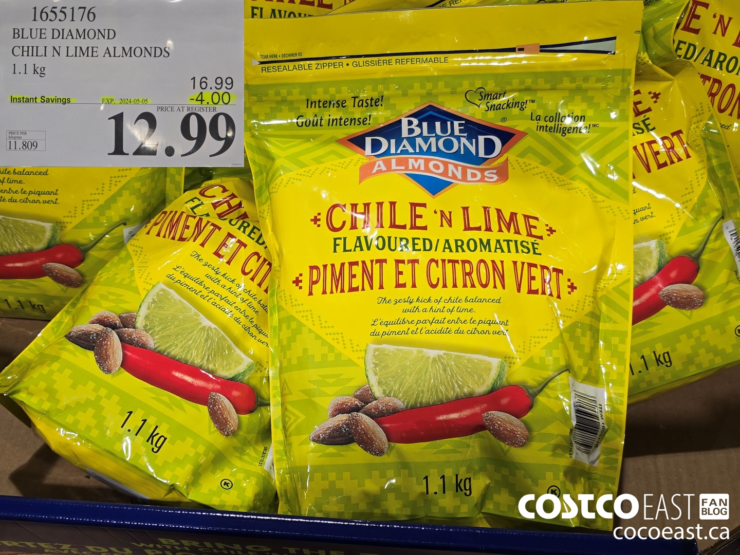 1655176 BLUE DIAMOND CHILI N LIME ALMONDS 1.1 kg ($4.00 INSTANT SAVINGS EXPIRES ON 2024-05-05) $12.99