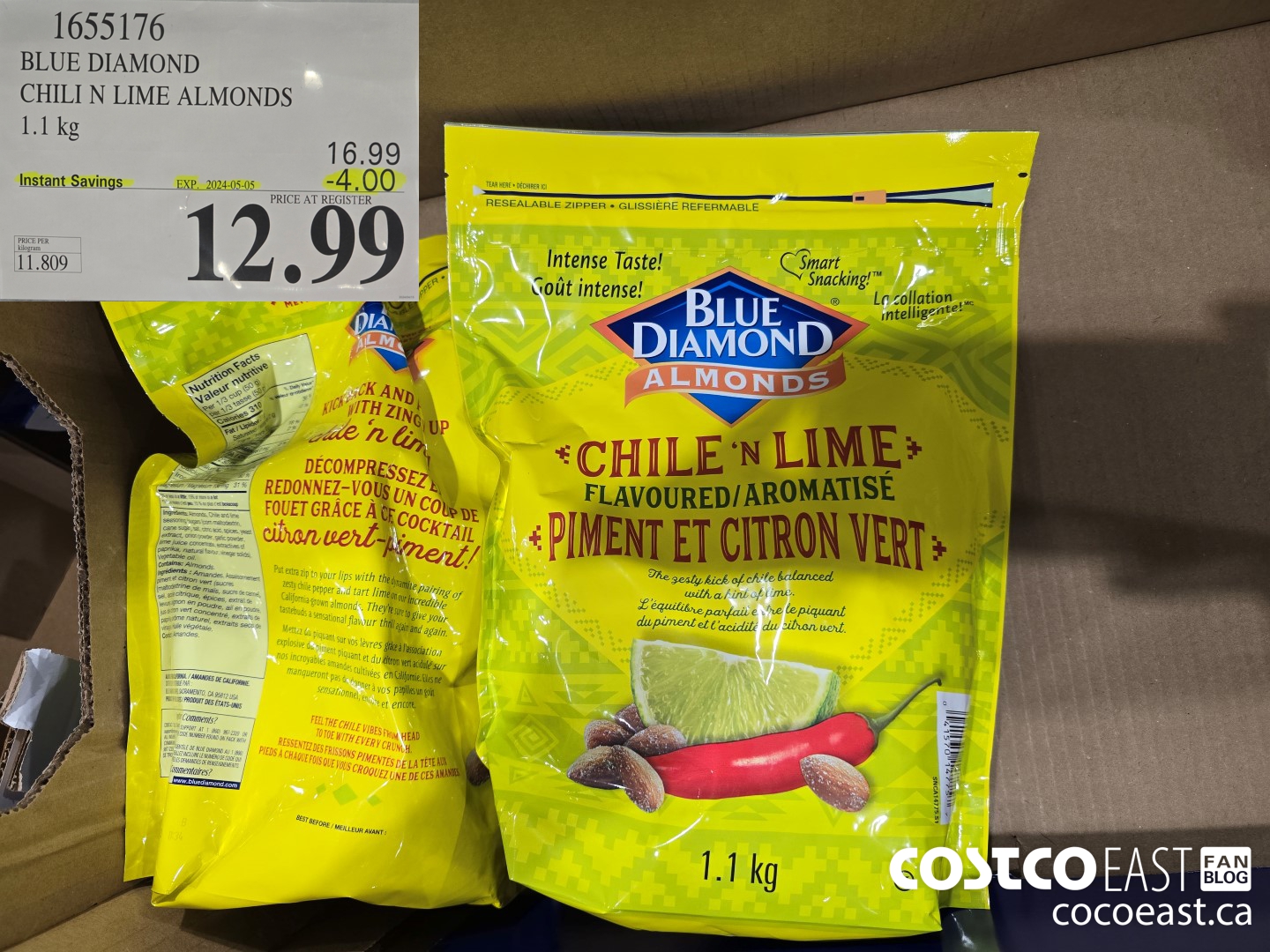 1655176 BLUE DIAMOND CHILI N LIME ALMONDS 1.1 kg ($4.00 INSTANT SAVINGS EXPIRES ON 2024-05-05) $12.99