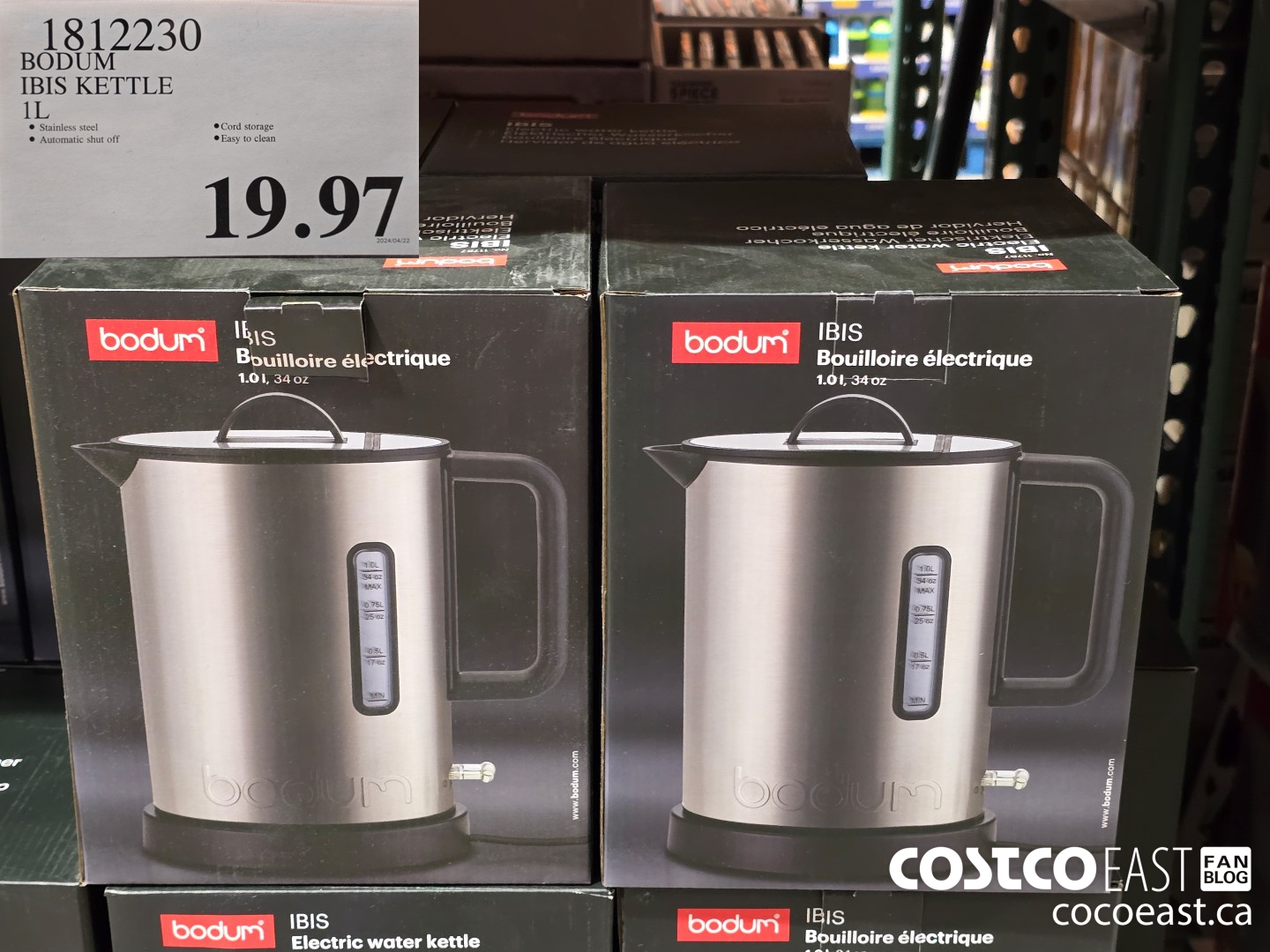 1812230 BODUM IBIS KETTLE 1L $19.97