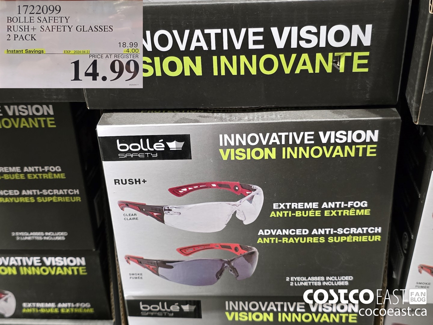 1722099 BOLLE SAFETY RUSH+ SAFETY GLASSES 2 PACK ($4.00 INSTANT SAVINGS EXPIRES ON 2024-04-21) $14.99