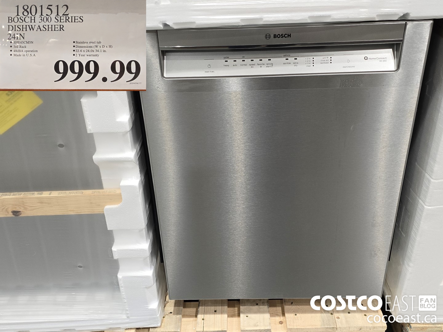 1801512 BOSCH 300 SERIES DISHWASHER 24IN $999.99