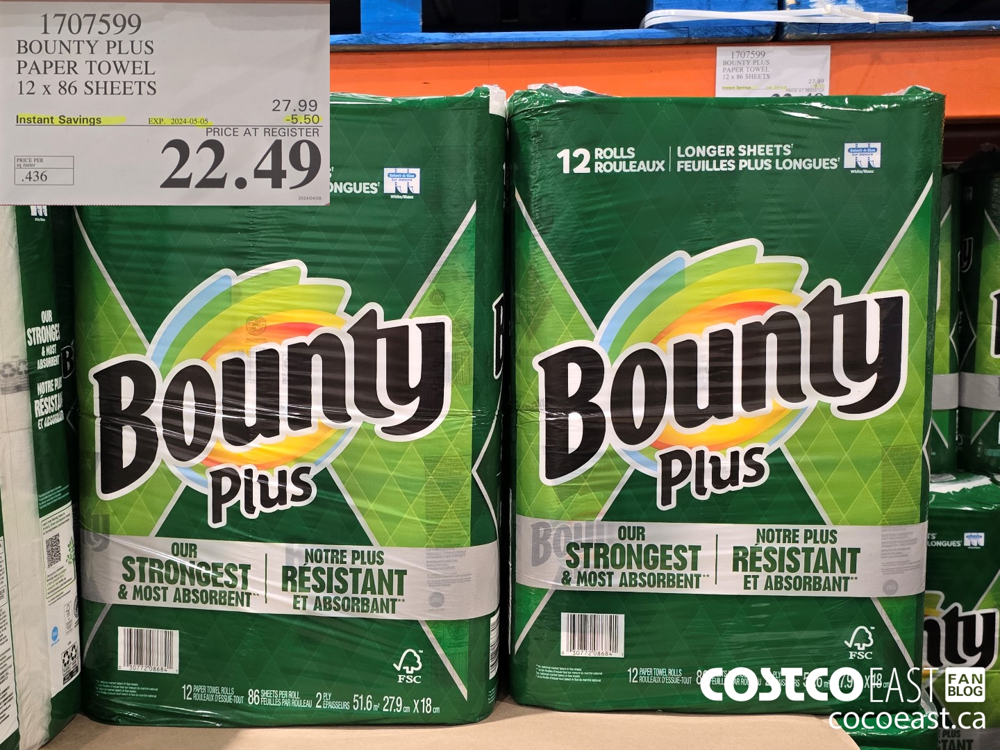 1707599 BOUNTY PLUS PAPER TOWEL 12 x 86 sheets ($5.50 INSTANT SAVINGS EXPIRES ON 2024-05-05) $22.49