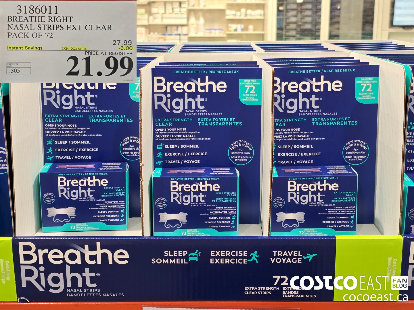 3186011 BREATHE RIGHT NASAL STRIPS EXT CLEAR PACK OF 72 ($6.00 INSTANT SAVINGS EXPIRES ON 2024-05-05) $21.99