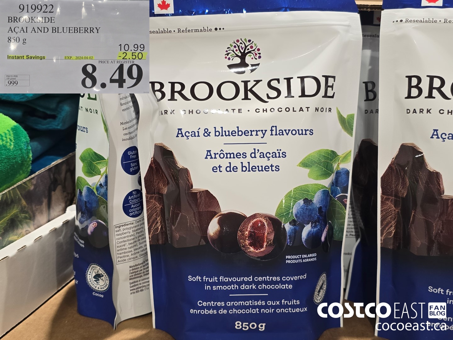 919922 BROOKSIDE ACAI AND BLUEBERRY 850 G ($2.50 INSTANT SAVINGS EXPIRES ON 2024-04-02) $8.49