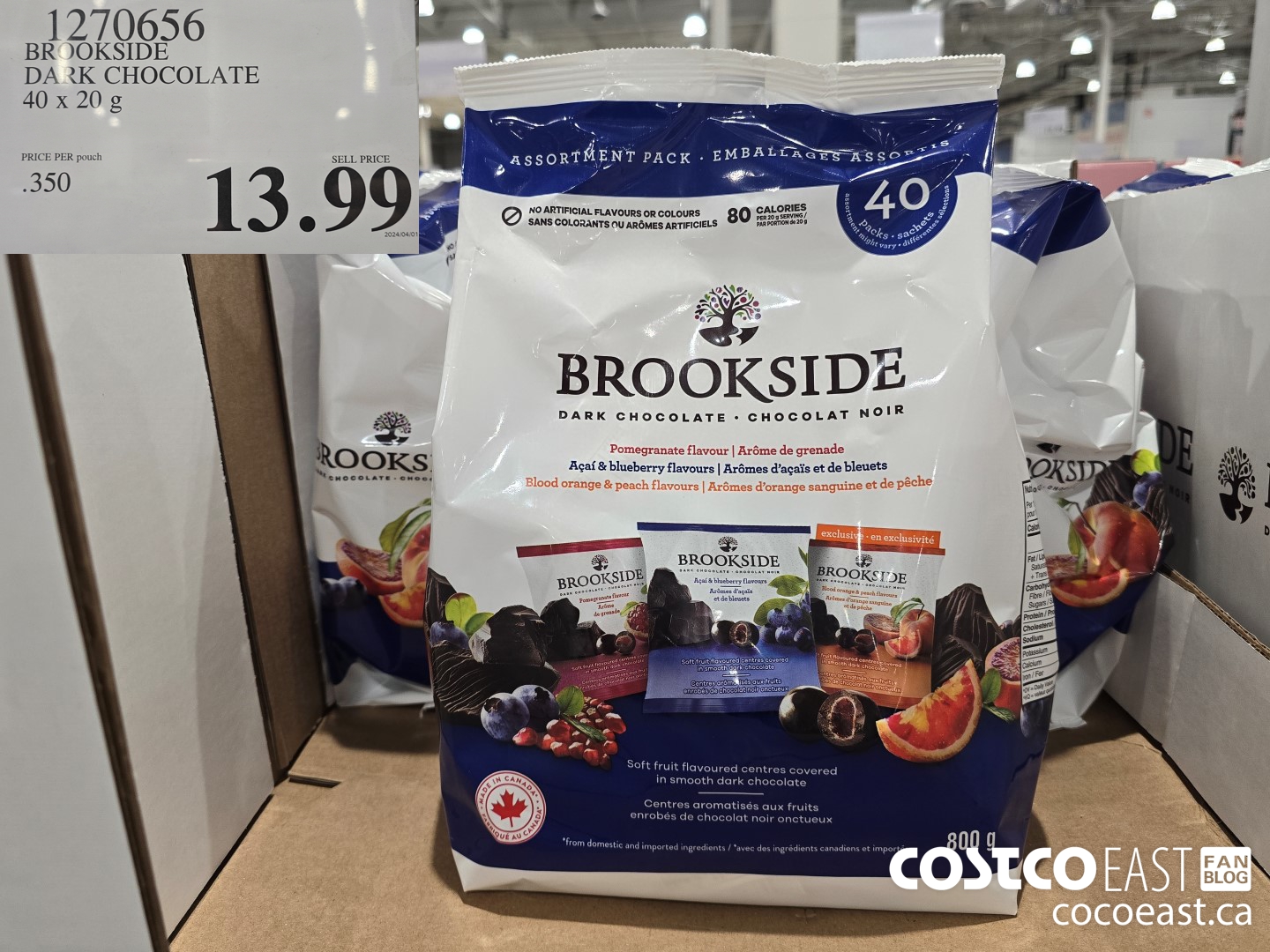 1270656 BROOKSIDE DARK CHOCOLATE 40 x 20 g $13.99