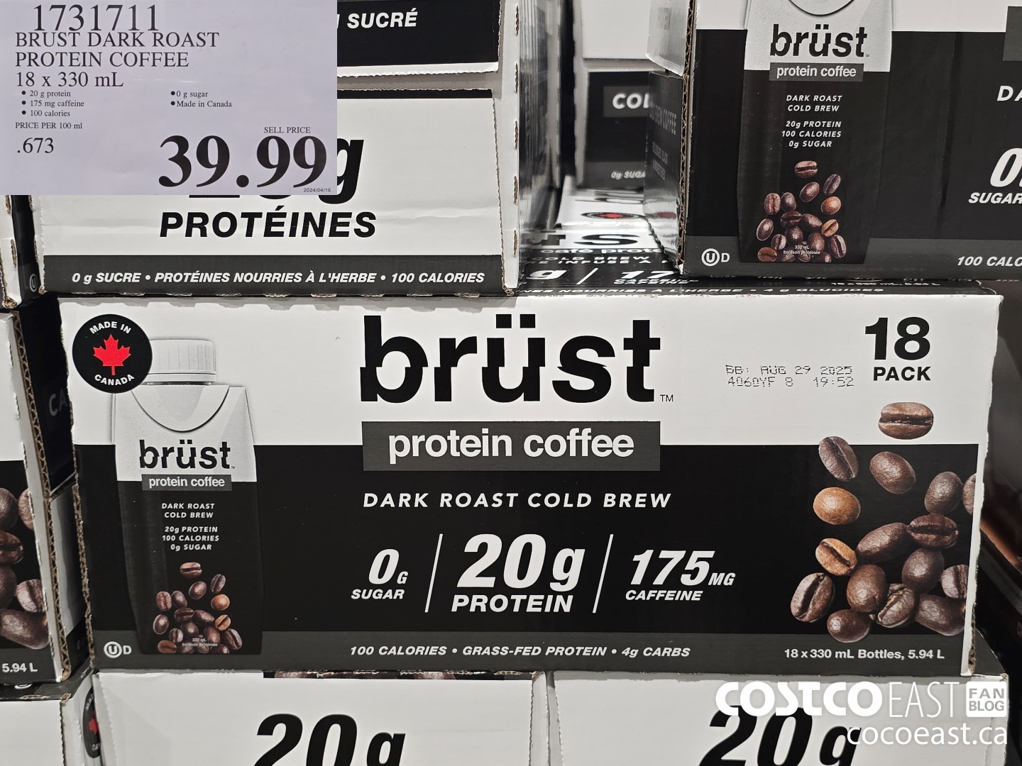 1731711 BRUST DARK ROAST PROTEIN COFFEE 18 x 330 mL $39.99