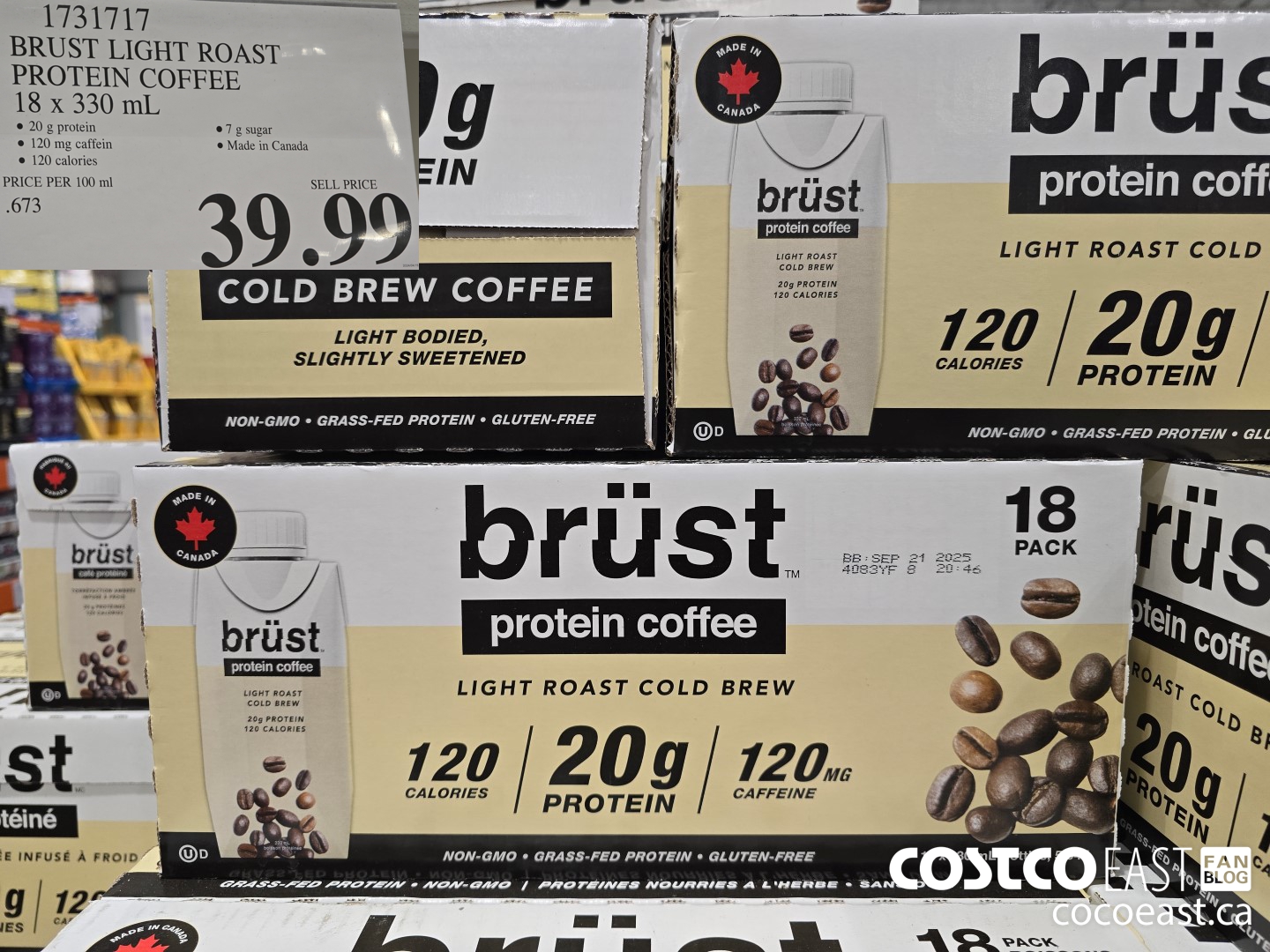 1731717 BRUST LIGHT ROAST PROTEIN COFFEE 18 X 330 mL $39.99