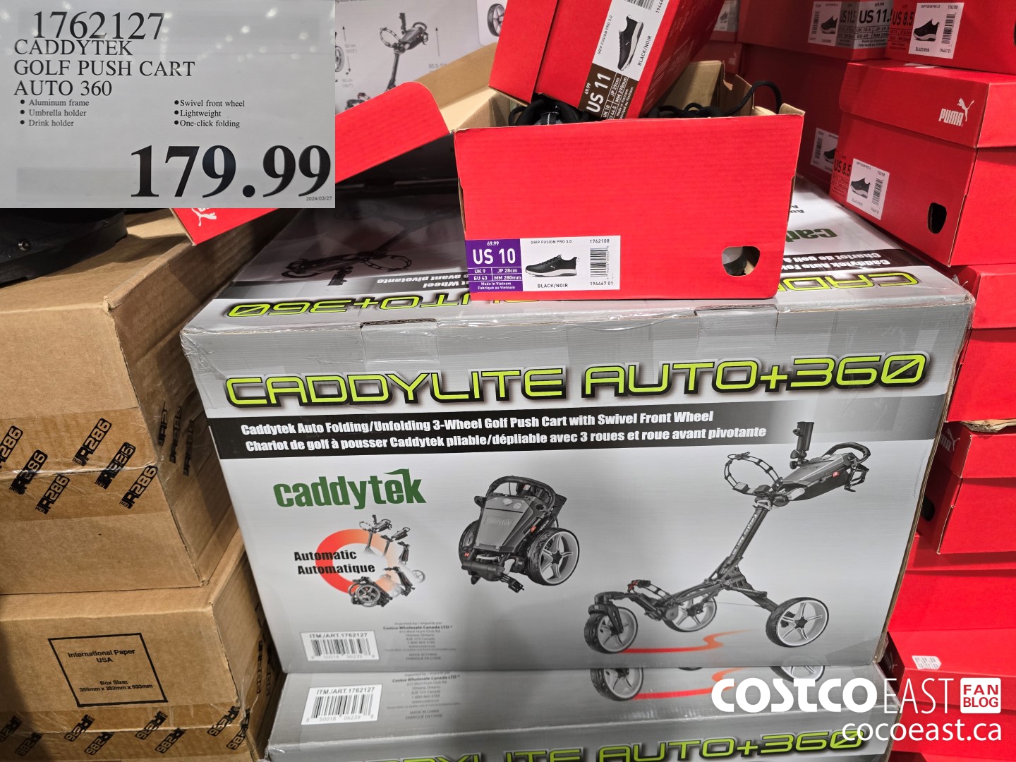 1762127 CADDYTEK GOLF PUSH CART AUTO 360 $179.99