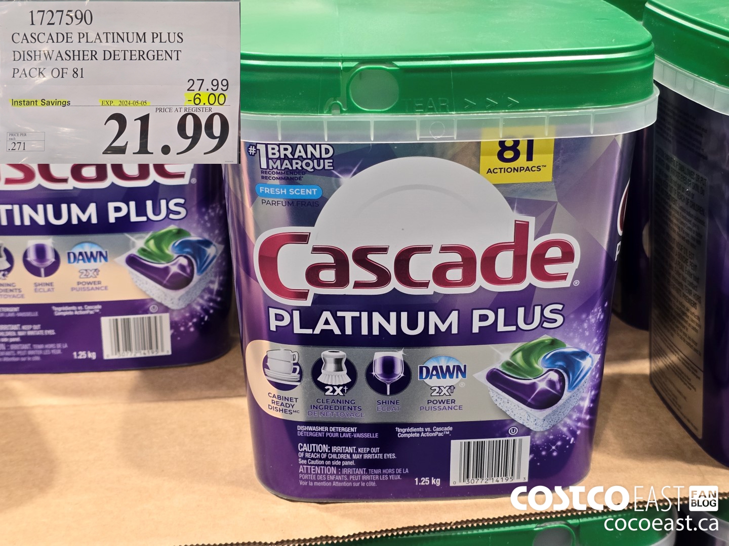 1727590 CASCADE PLATINUM PLUS DISHWASHER DETERGENT PACK OF 81 ($6.00 INSTANT SAVINGS EXPIRES ON 2024-05-05) $21.99