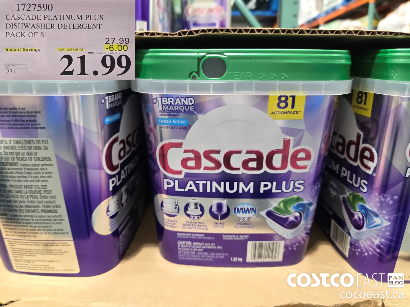 1727590 CASCADE PLATINUM PLUS DISHWASHER DETERGENT PACK OF 81 ($6.00 INSTANT SAVINGS EXPIRES ON 2024-05-05) $21.99