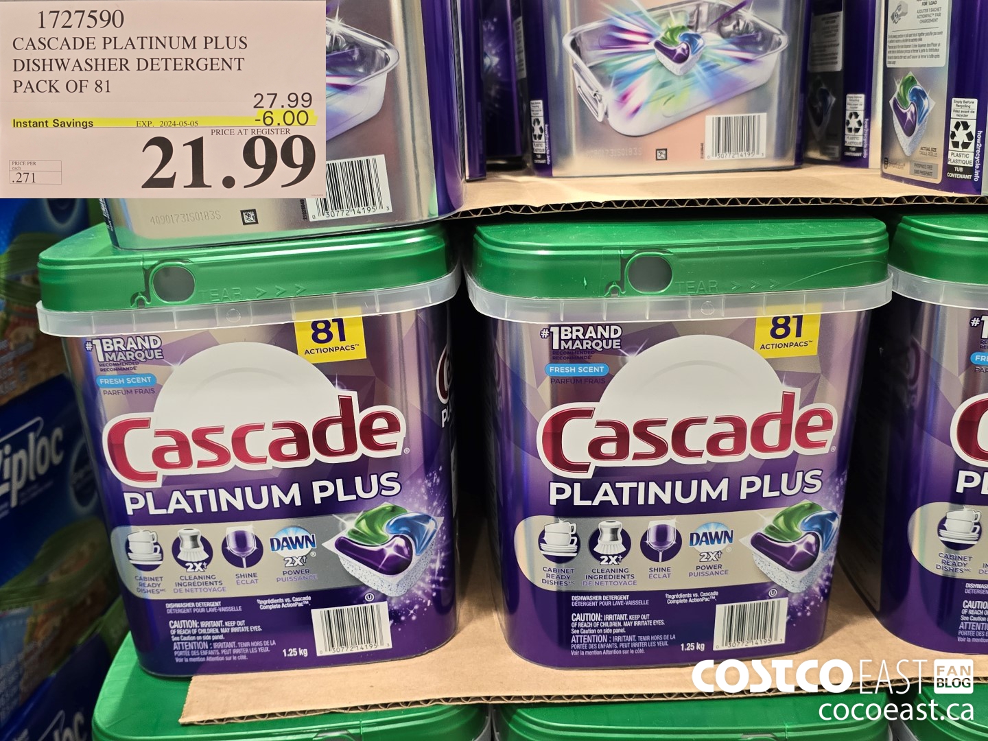 1727590 CASCADE PLATINUM PLUS DISHWASHER DETERGENT PACK OF 81 ($6.00 INSTANT SAVINGS EXPIRES ON 2024-05-05) $21.99