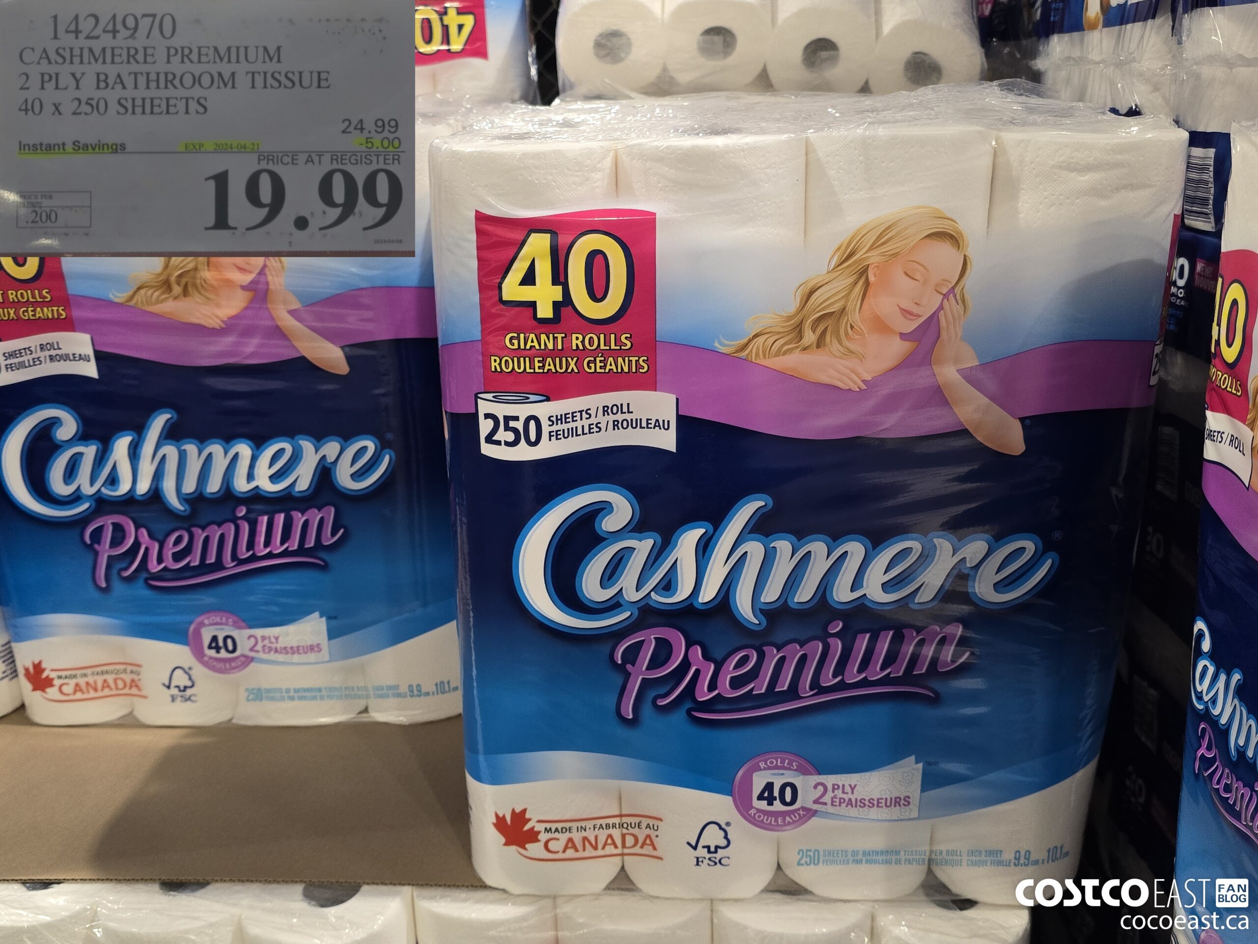 1424970 CASHMERE PREMIUM 2 PLY BATHROOM TISSUE 40 x 250 sheets ($5.00 INSTANT SAVINGS EXPIRES ON 2024-04-21) $19.99