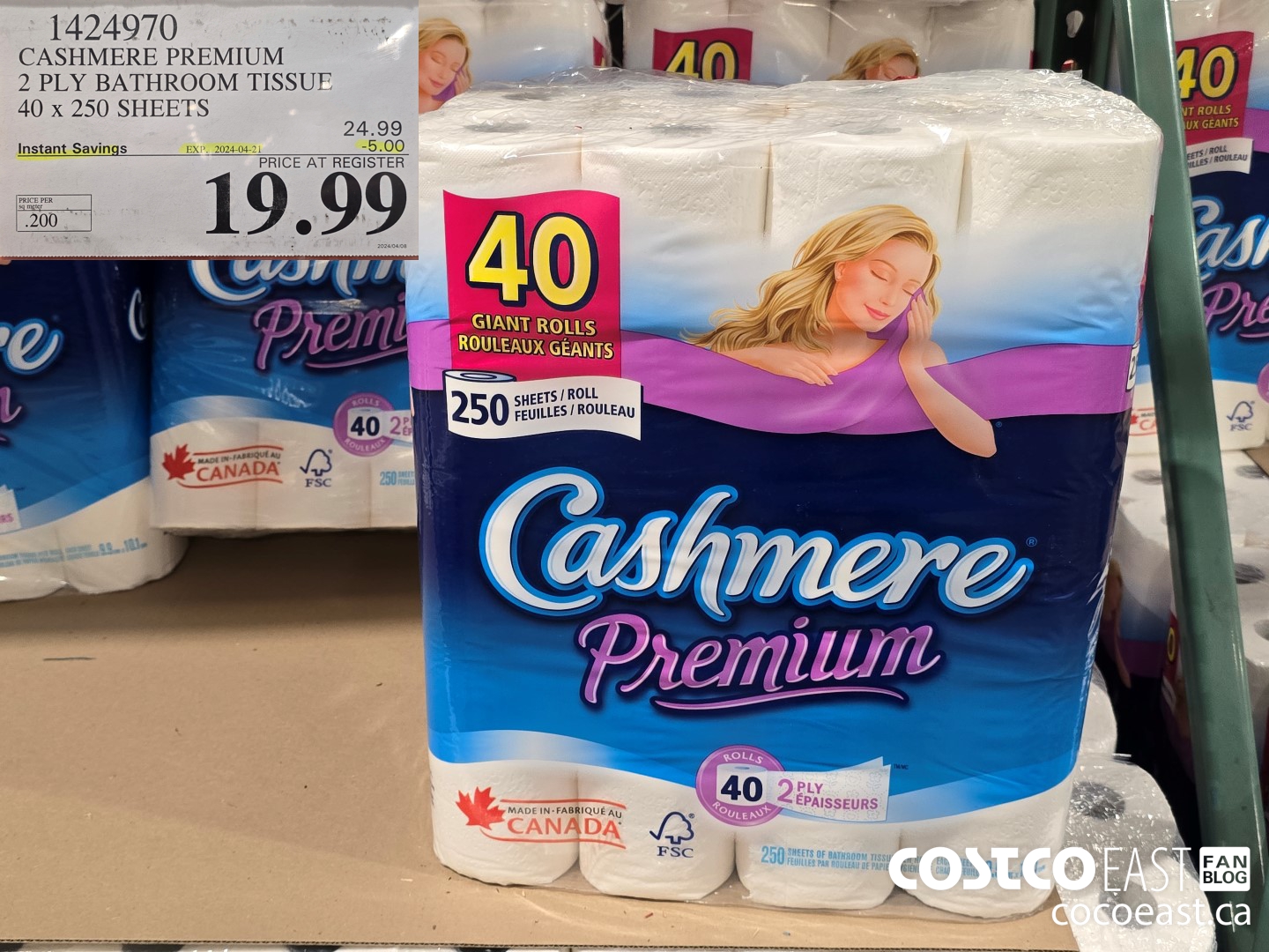 1424970 CASHMERE PREMIUM 2 PLY BATHROOM TISSUE 40 x 250 sheets ($5.00 INSTANT SAVINGS EXPIRES ON 2024-04-21) $19.99