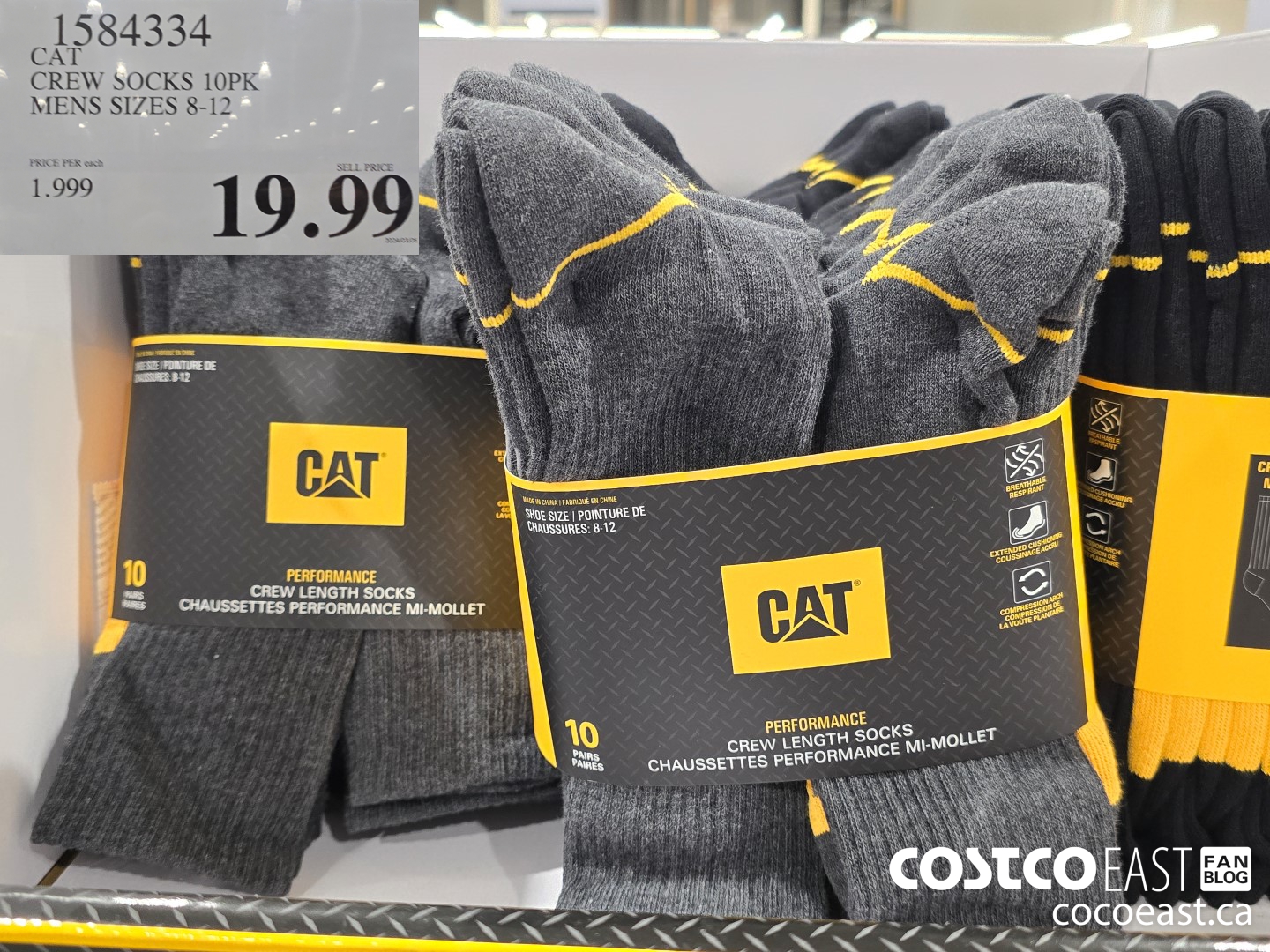 1584334 CAT CREW SOCK 10PK MENS SIZES 8-12 $19.99